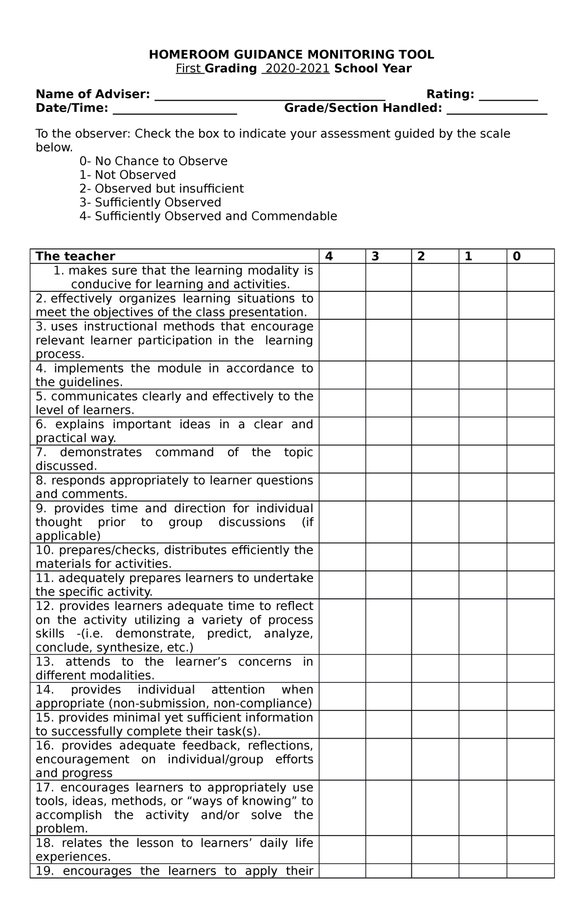 Hg Form Noneyou And I Forever Homeroom Guidance Monitoring Tool First Grading 2020 2021 4842