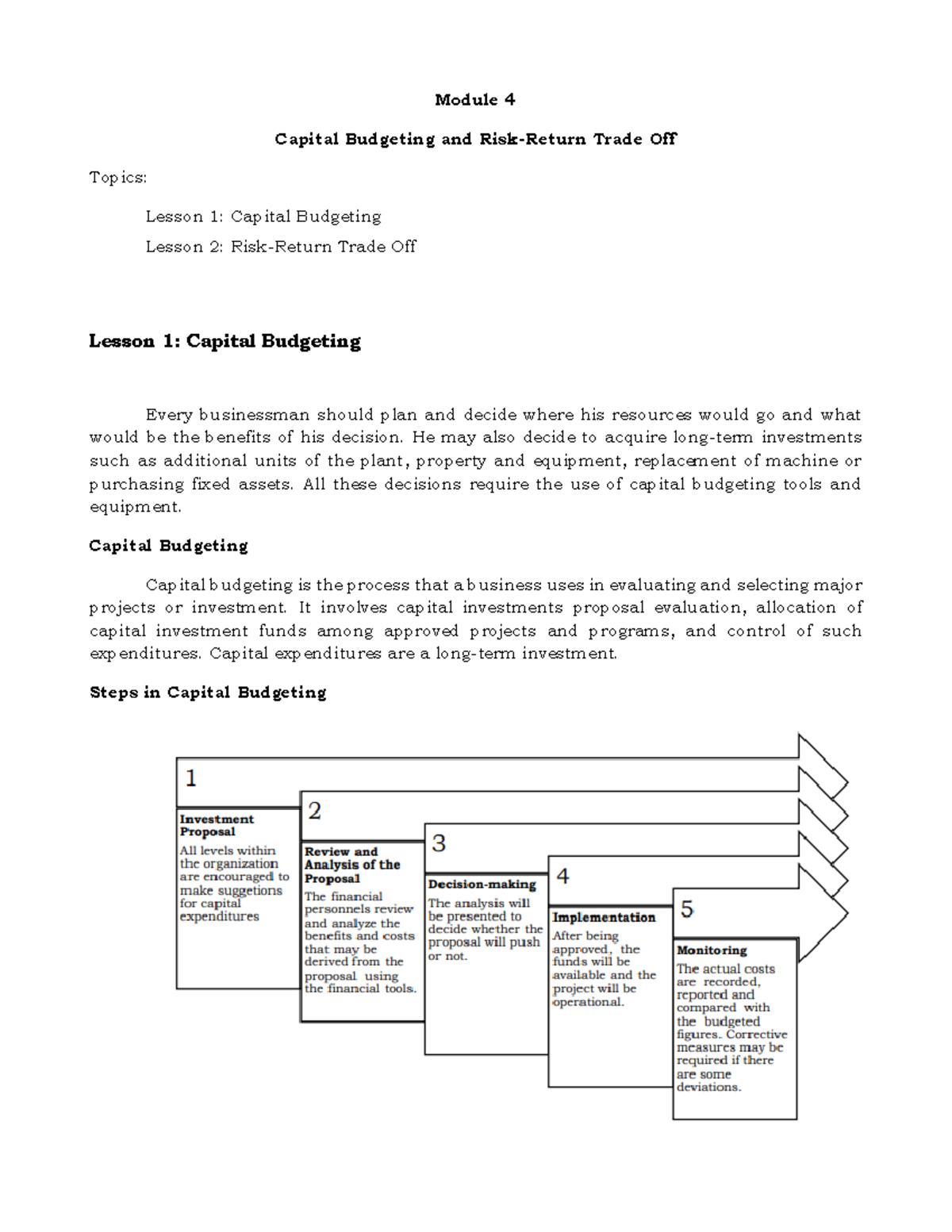 Business Finance for Video Module 4 - Module 4 Capital Budgeting and ...