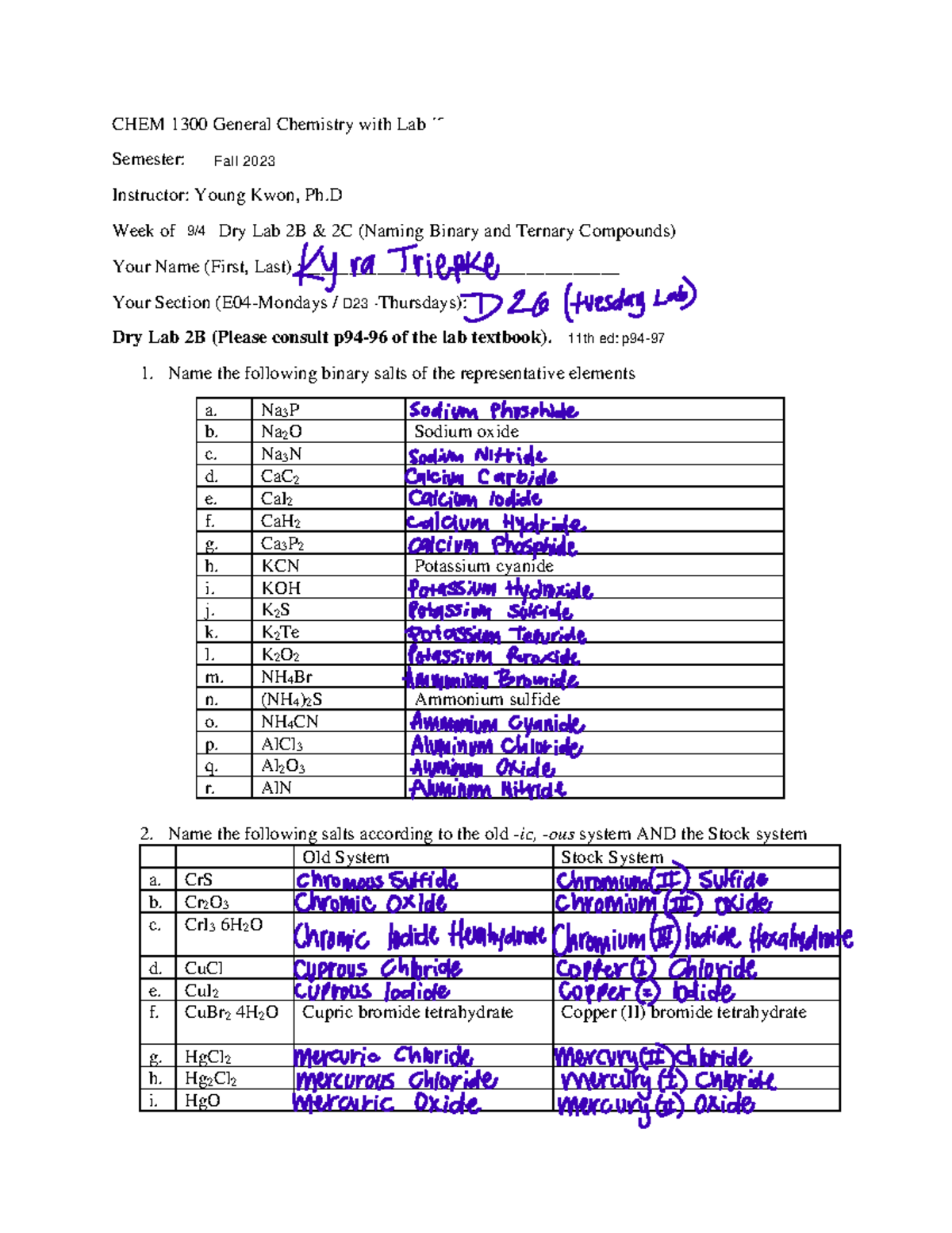 Dry Lab 2B 2C Report Sheet-2 - CHEM 1300 General Chemistry with Lab ...