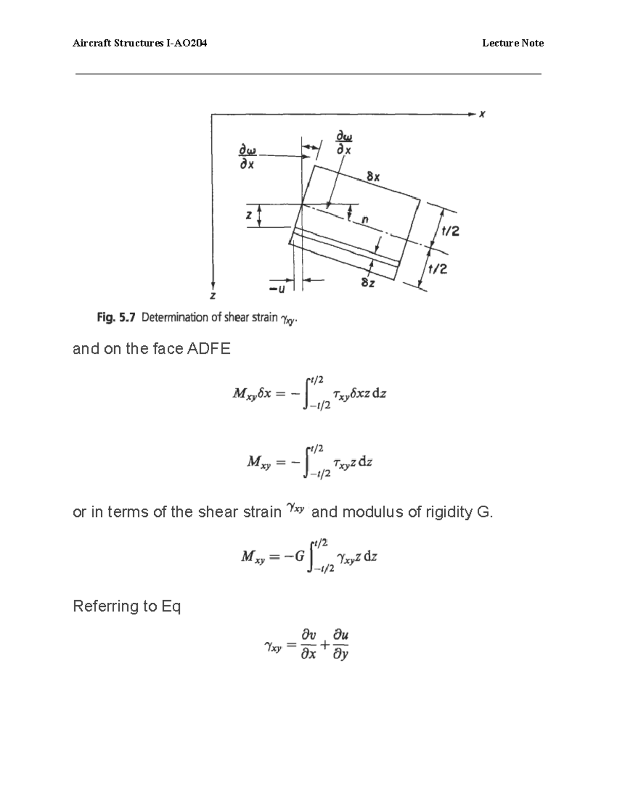 Aircraft Structures 1 Lecture note 7 and on the face ADFE or in terms