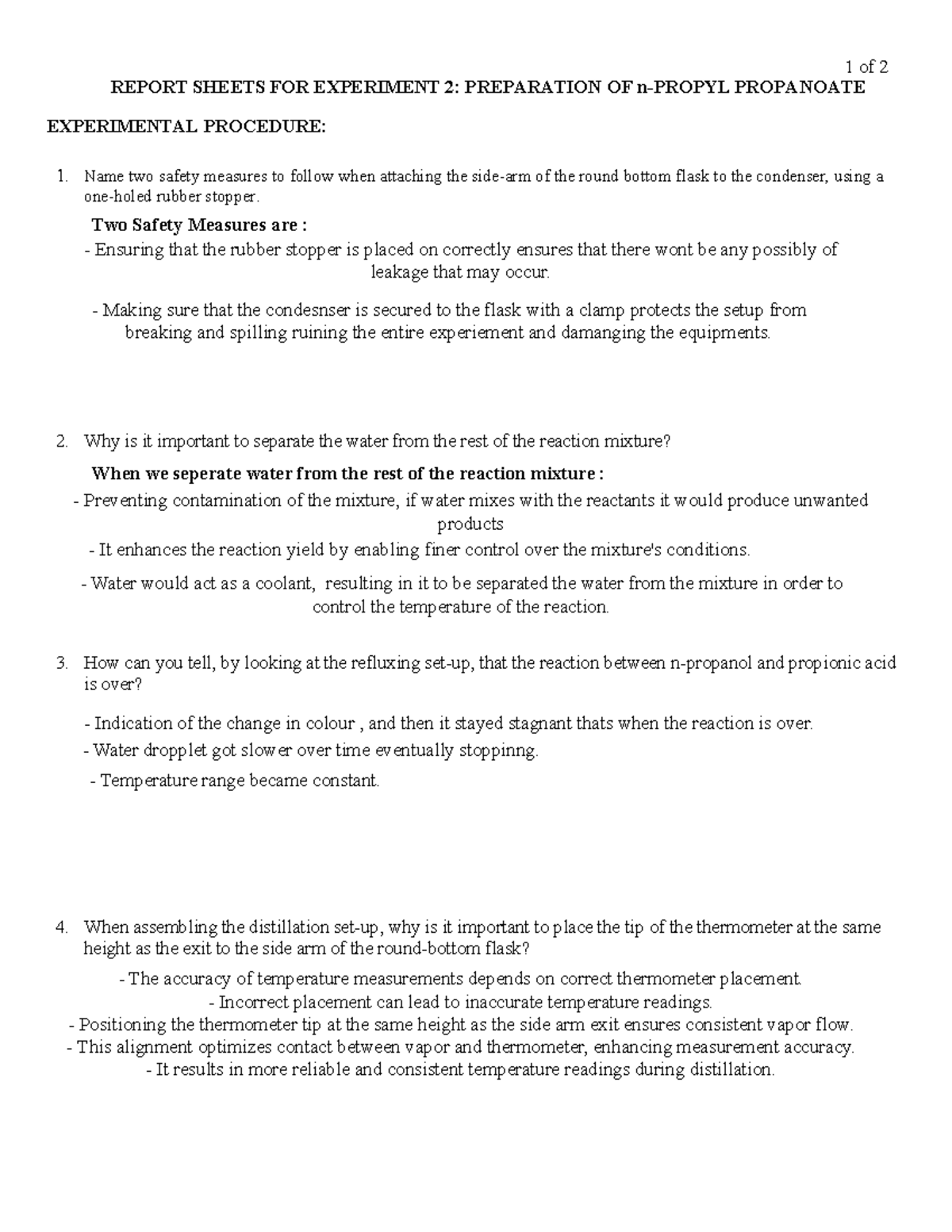 Lab 2 - lab 2 answer - 1 of 2 REPORT SHEETS FOR EXPERIMENT 2 ...