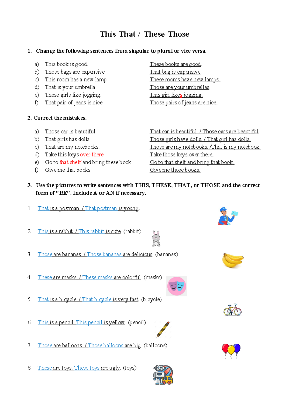 This-That-These-Those - Worksheet - Answers - This-That / These-Those ...