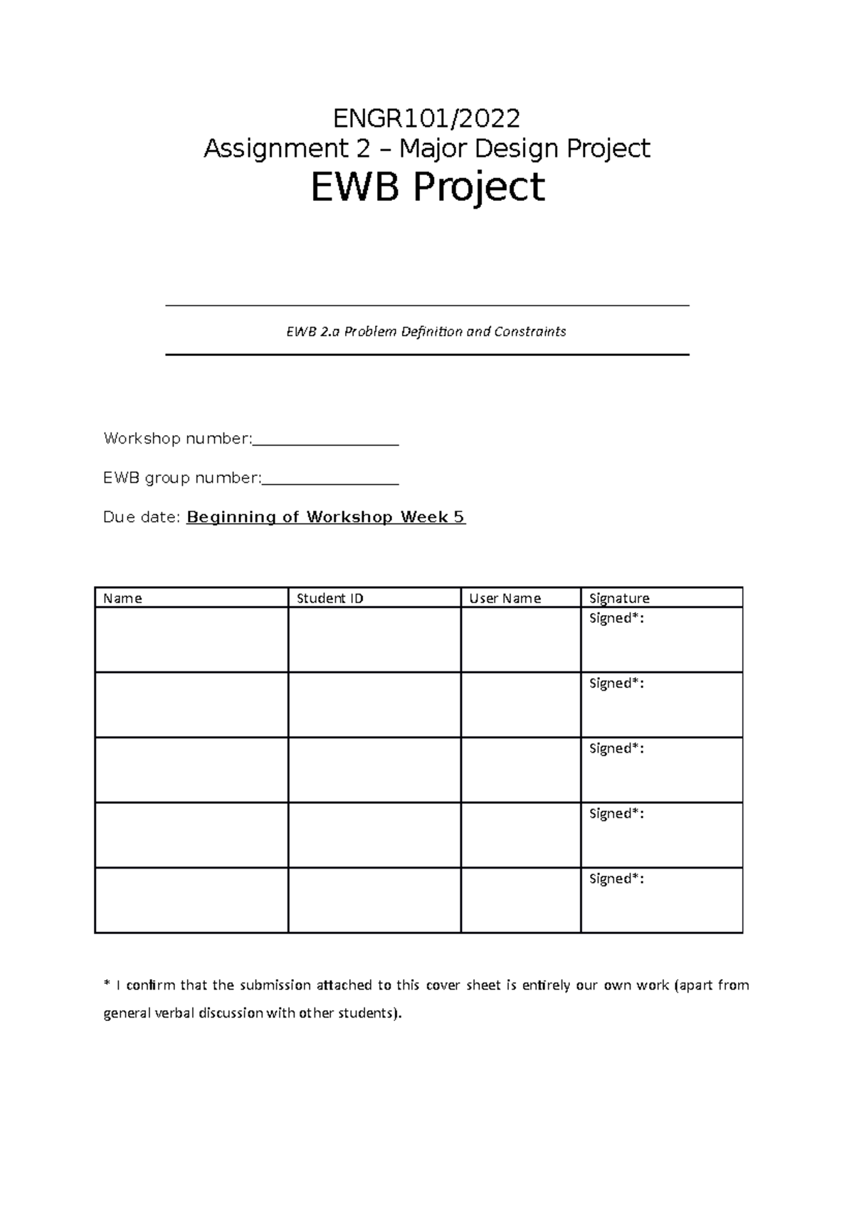 EWB 2.a Problem Definition Template - ENGR101/ Assignment 2 – Major ...