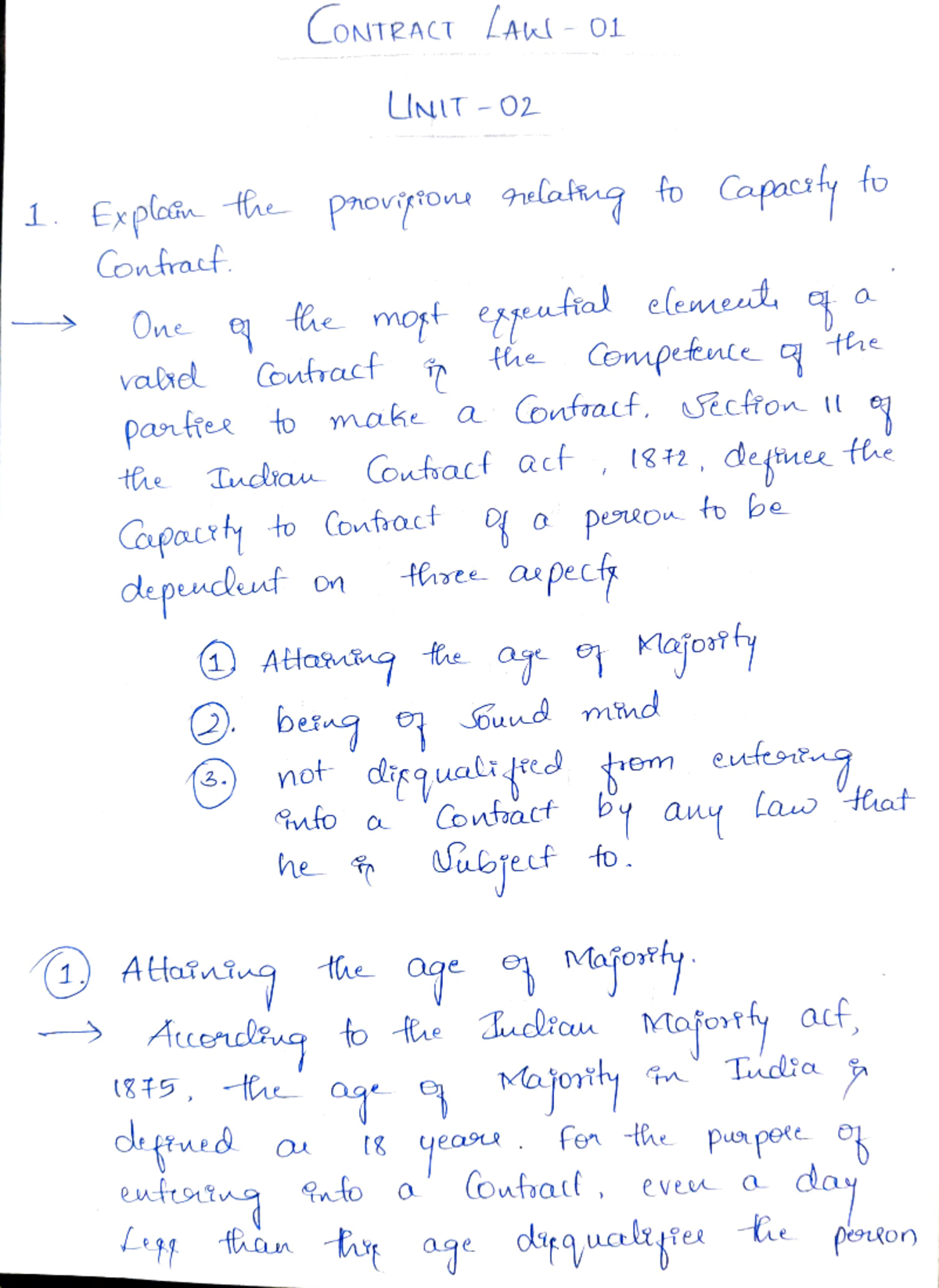 Contract Law 1 Unit - 2 - Notes handwriting - CONTRACT LAW 01 UNIT 02 1 ...