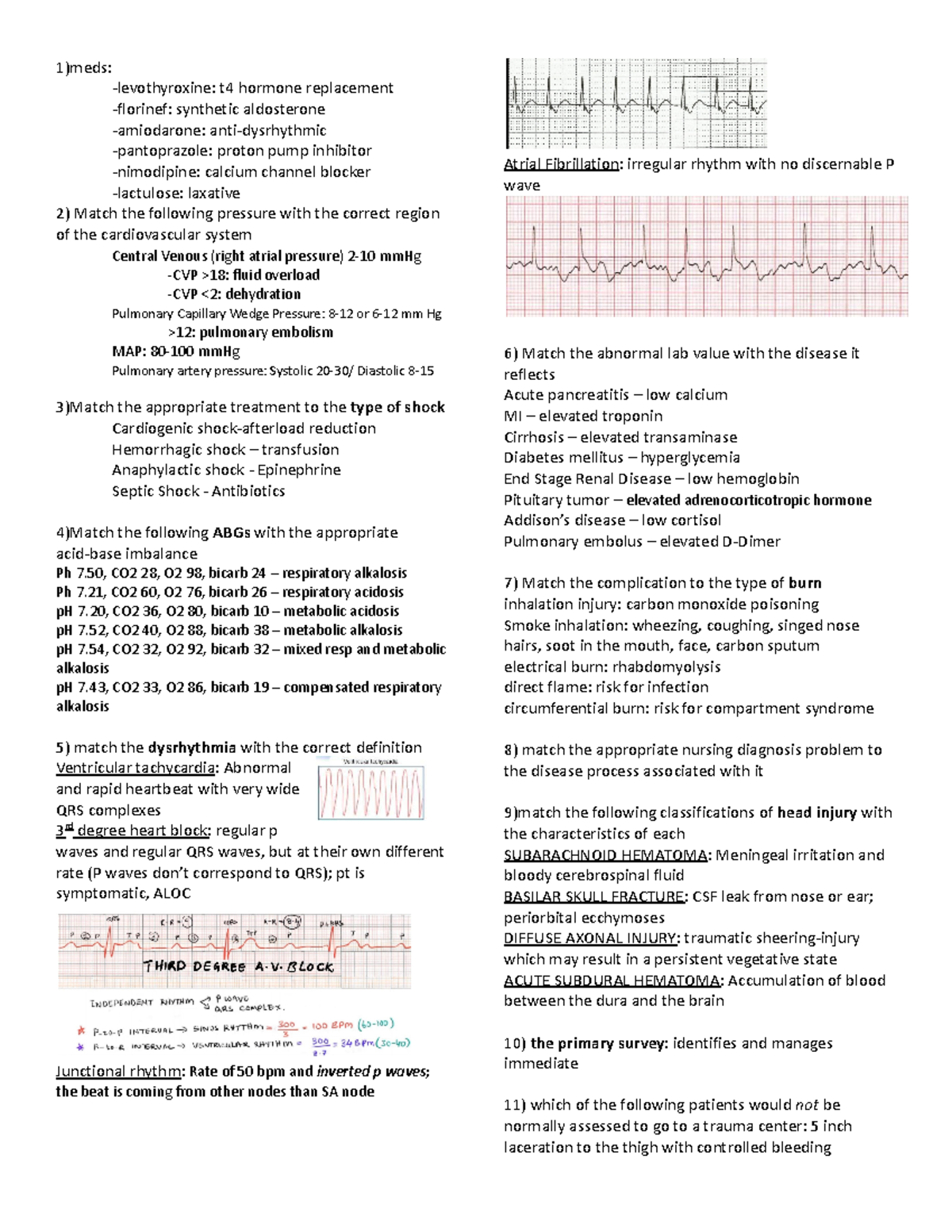 Critical care final study guide - 1)meds: -levothyroxine: t4 hormone ...