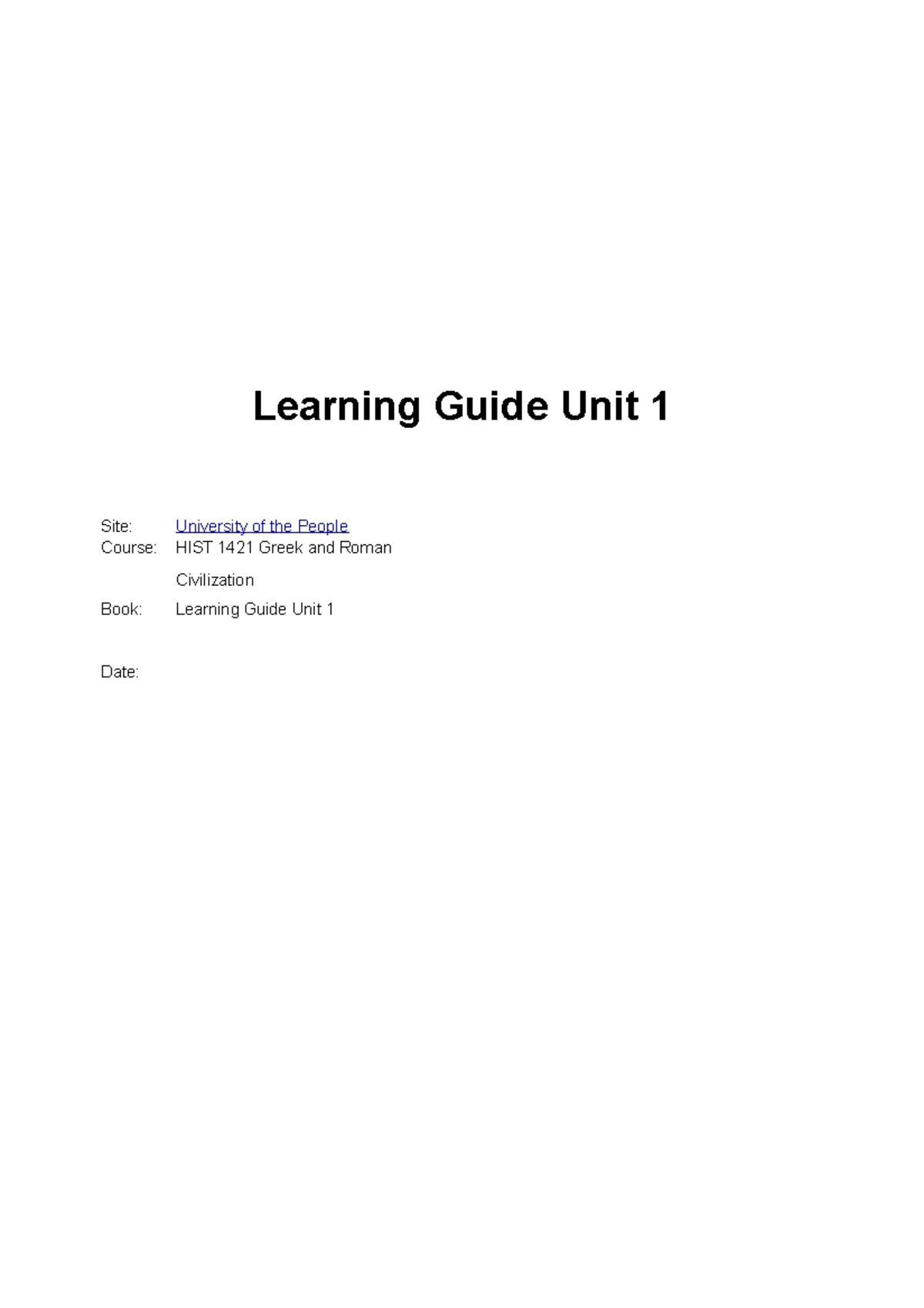 HIST1421 Learning Guide Unit 1 - Learning Guide Unit 1 Site: University ...