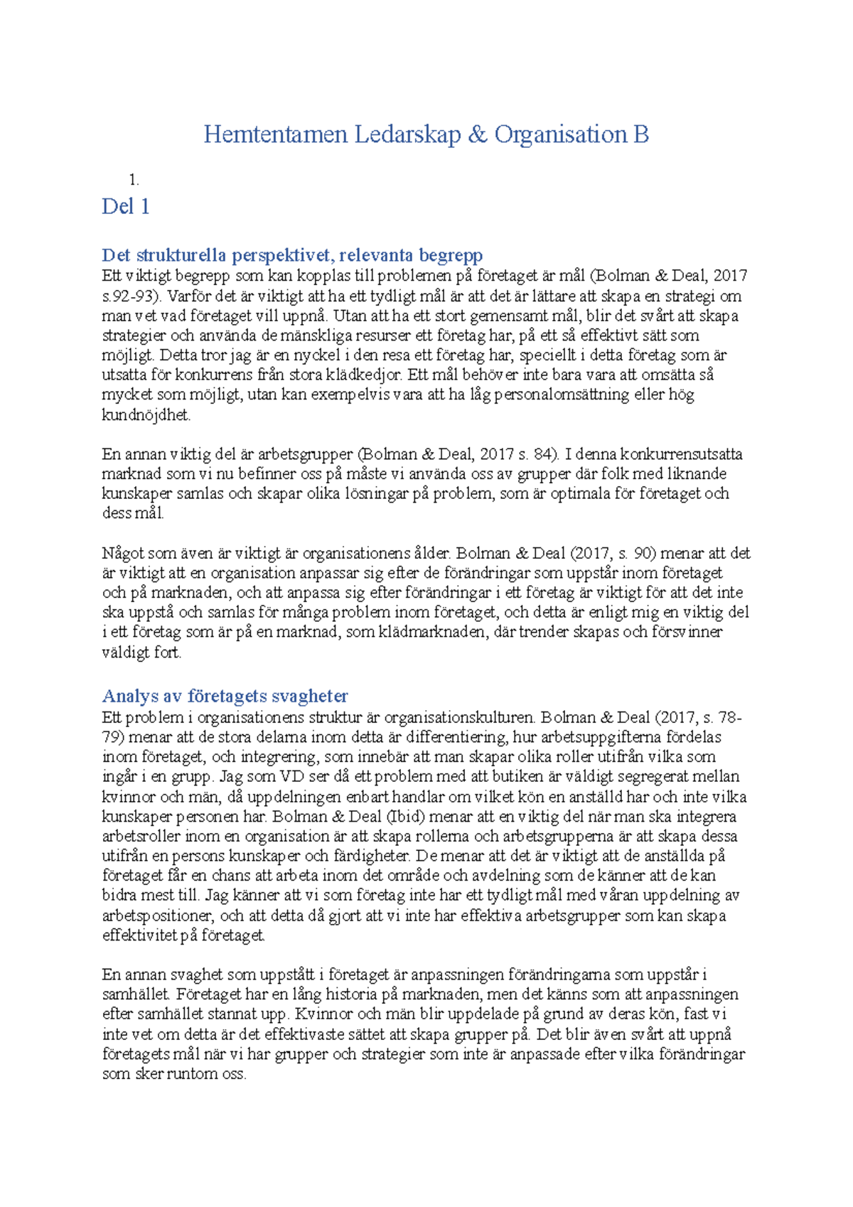 Hemtentamen L&O B HT20 Campus - Hemtentamen Ledarskap & Organisation B ...