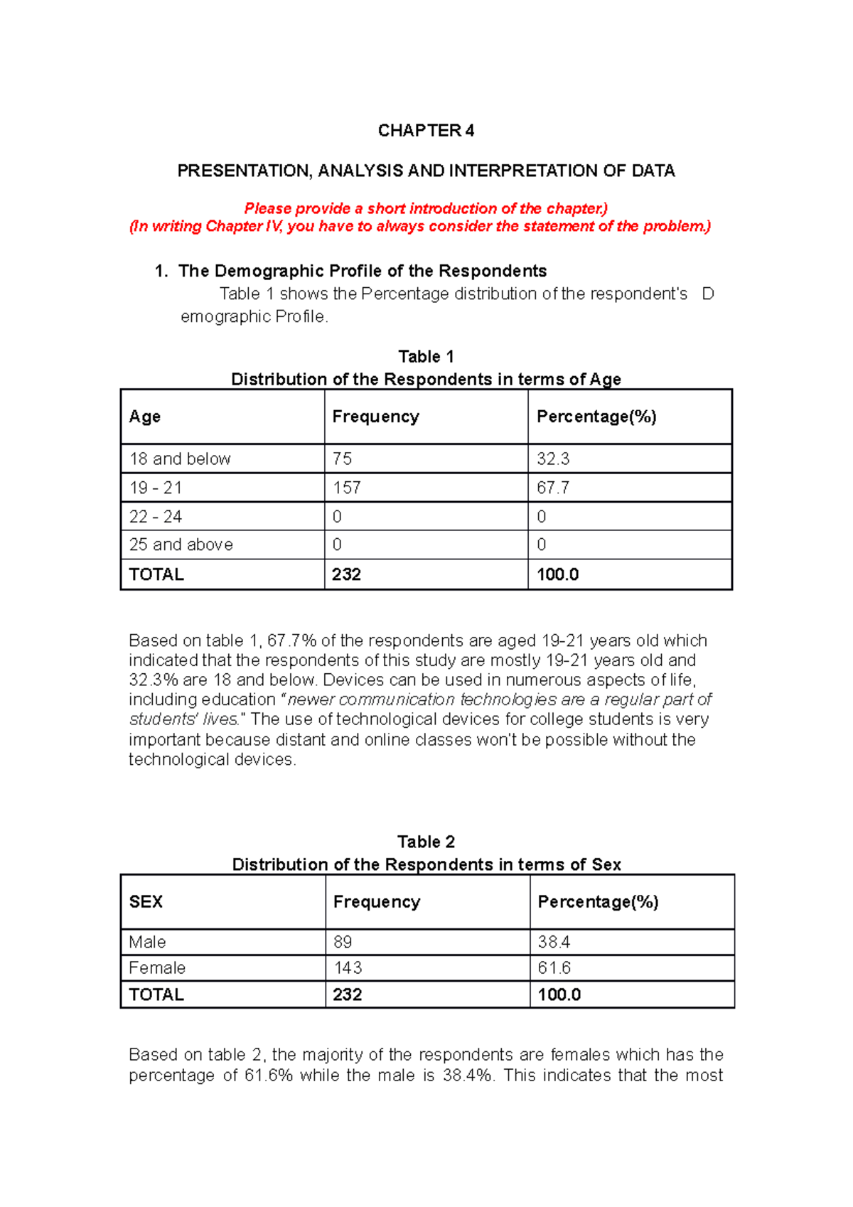 chapter 4 presentation analysis and interpretation of data qualitative example