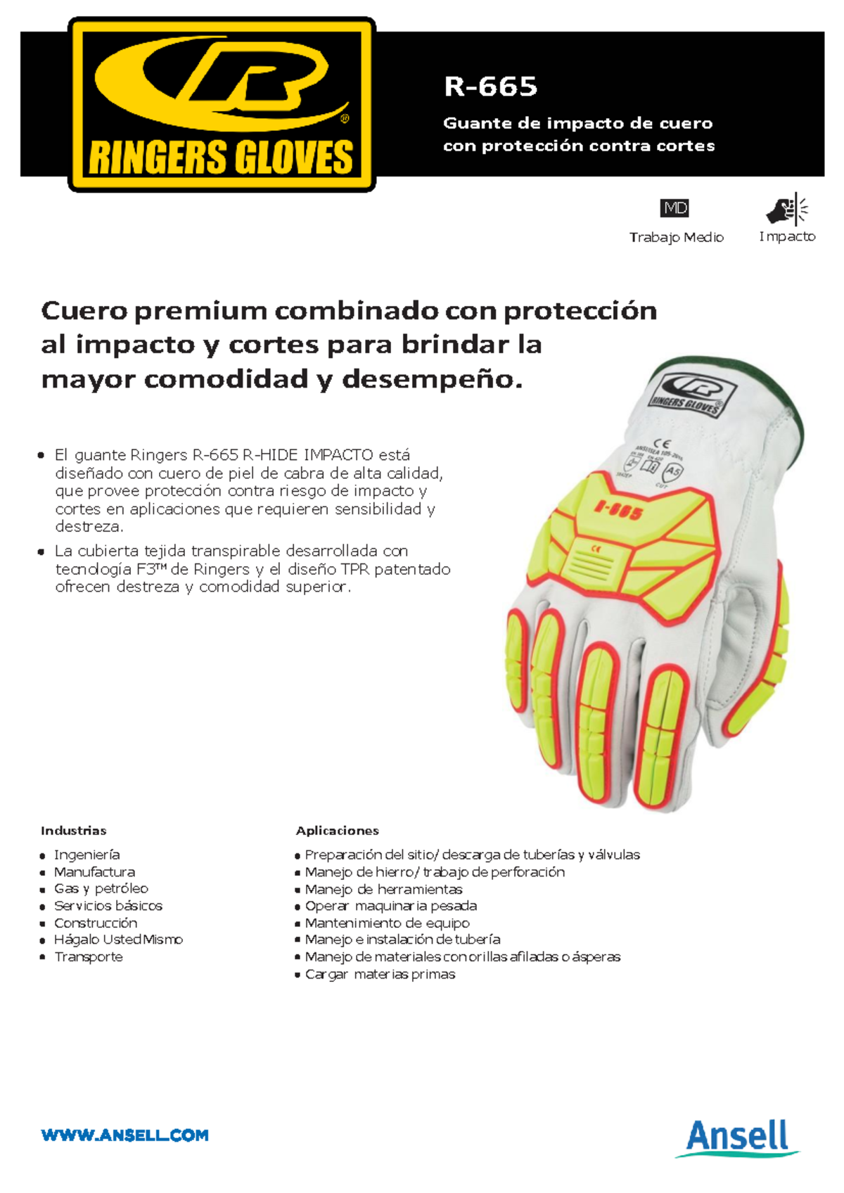 Ringers R-665 - tipo de guantes - Trabajo Medio Impacto Cuero premium ...