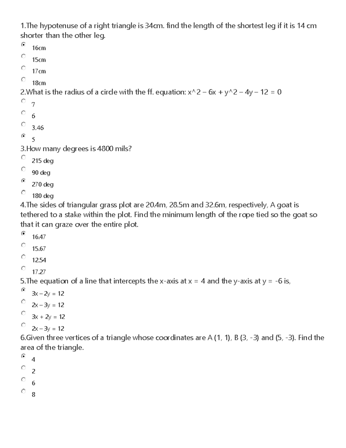 Trigo- Analyticgeometry Reviewer - 1 Hypotenuse Of A Right Triangle Is 