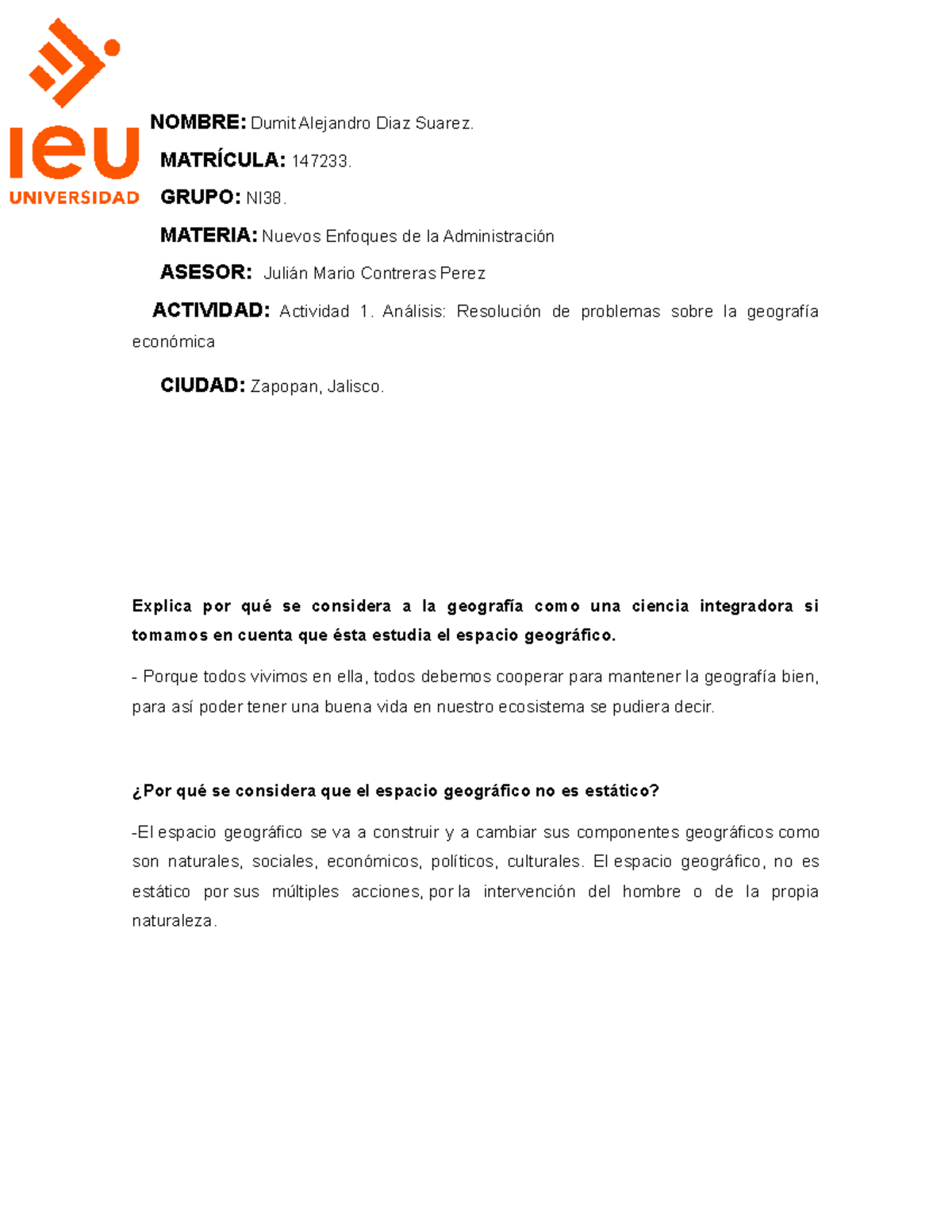 Actividad 1 Materia 3 Universidad IEU Instituto De Estudios 