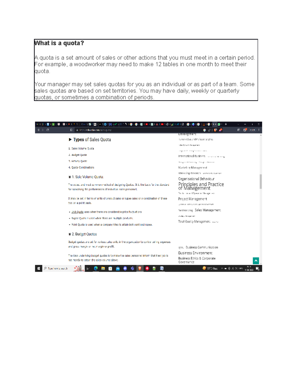 What is a quota For example, a woodworker may need to make 12 tables