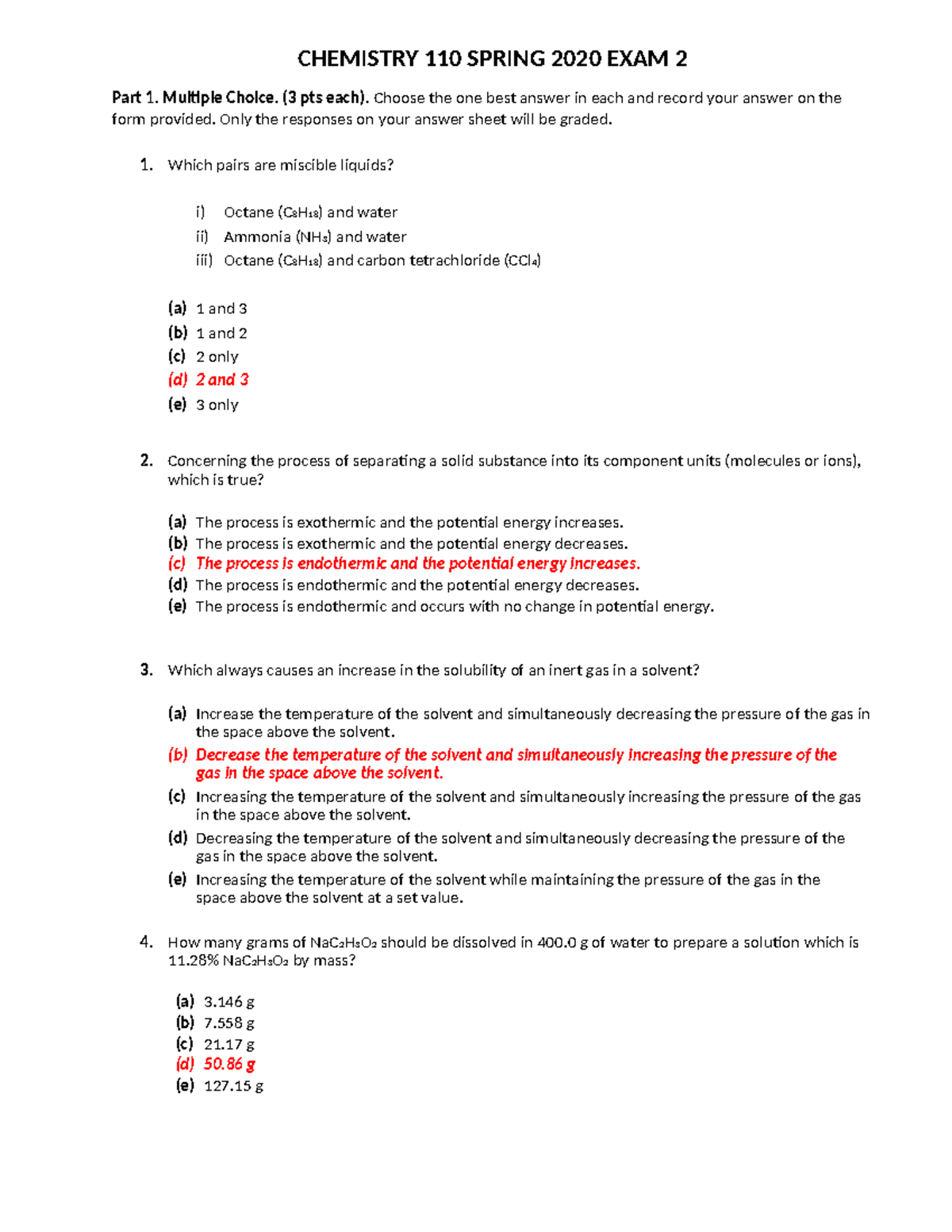 EXAM 2 spring 2020 Part 1. Multiple Choice. (3 pts each). Choose the