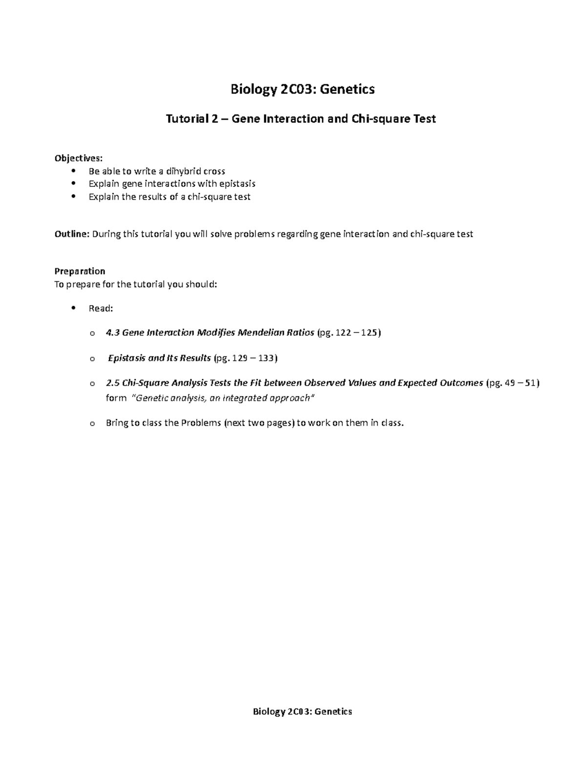 Tutorial 2 Gene Interaction - Biology 2C03: Genetics Tutorial 2 – Gene ...