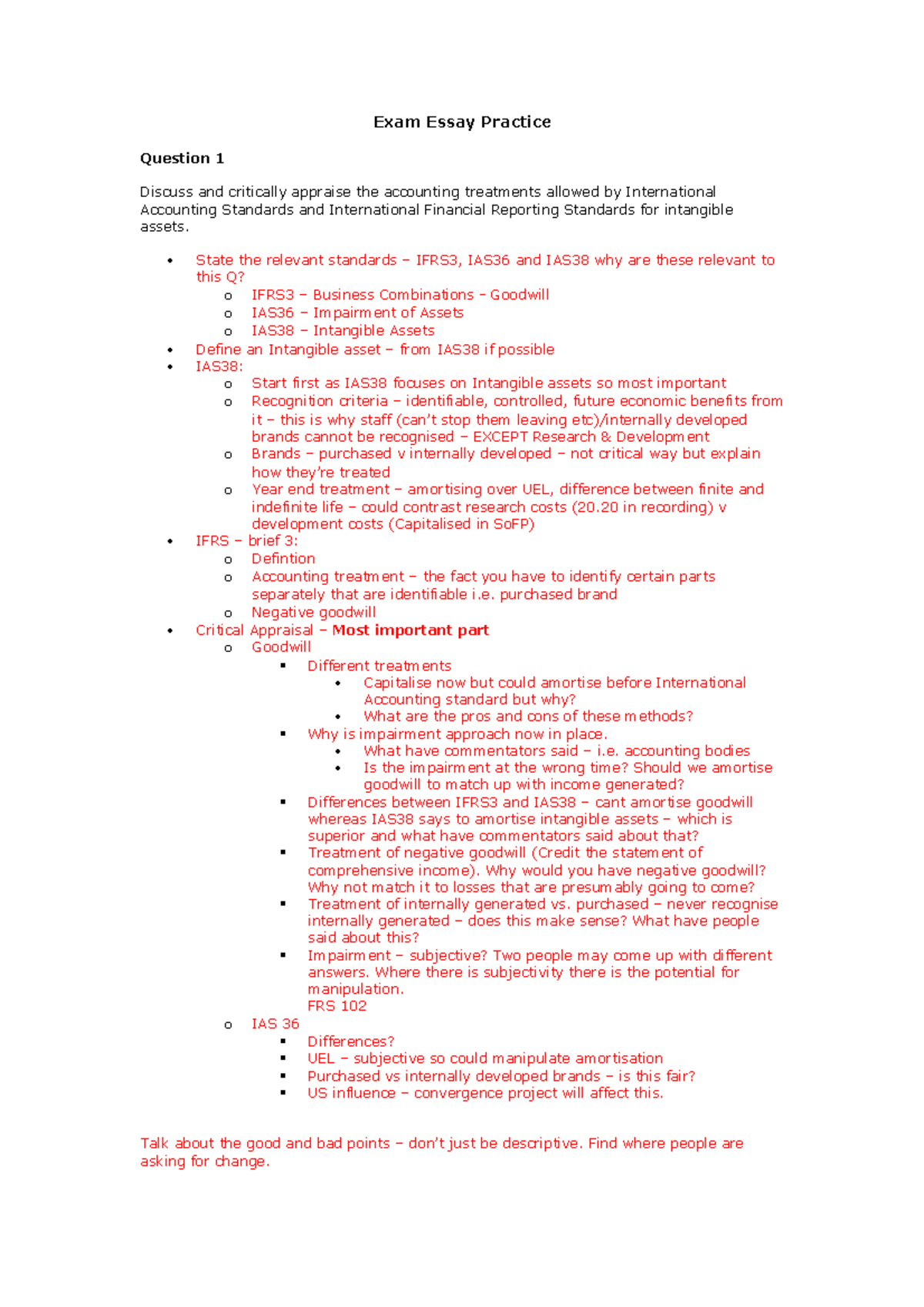 Additional notes for Essay plans - Exam Essay Practice Question 1 ...