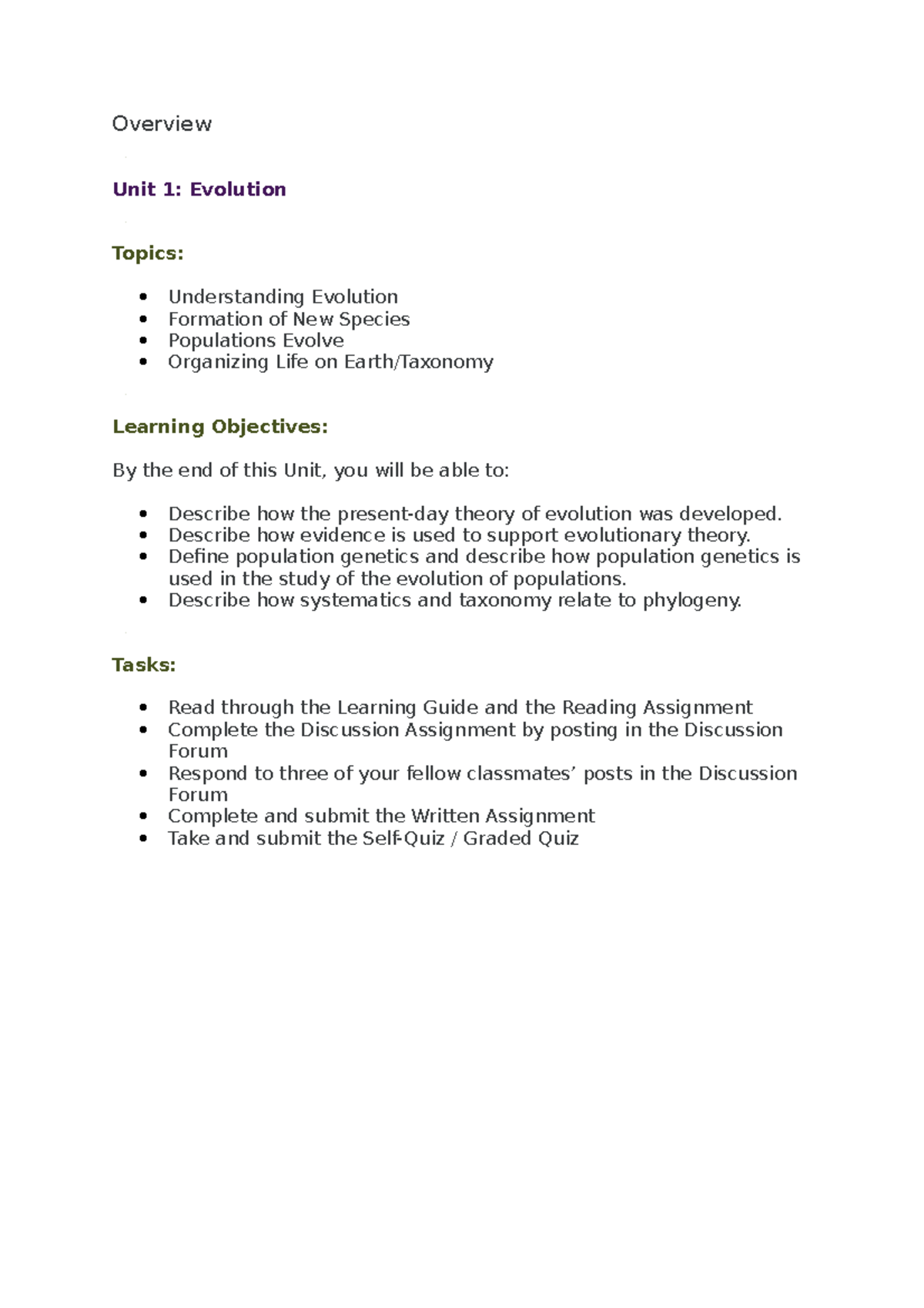 Unit 1 - DF WA - Overview Unit 1: Evolution Topics: Understanding ...