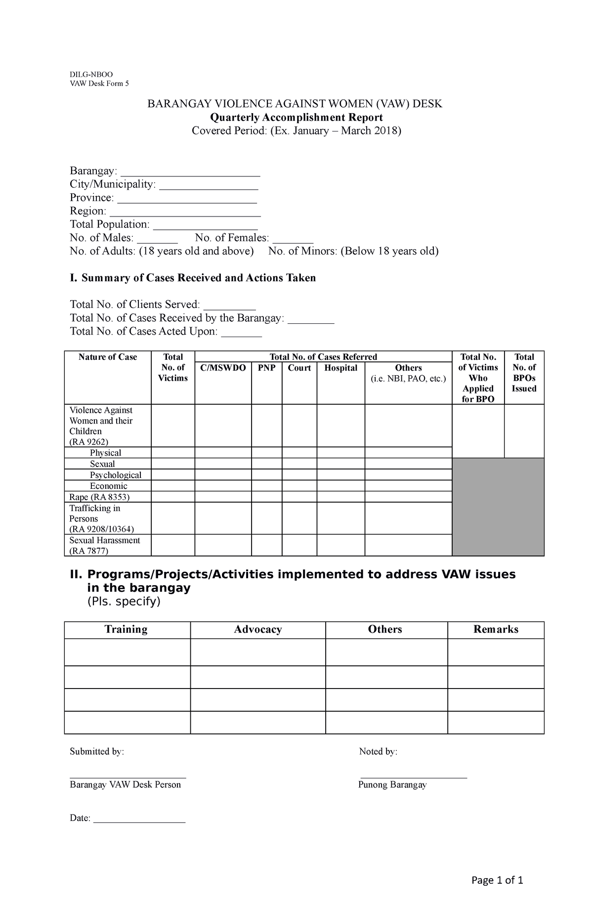 Vaw Desk Form 5 Vawc Functionality Assessment Form 3 Dilg Nboo Vaw Desk Form 5 Barangay 0033
