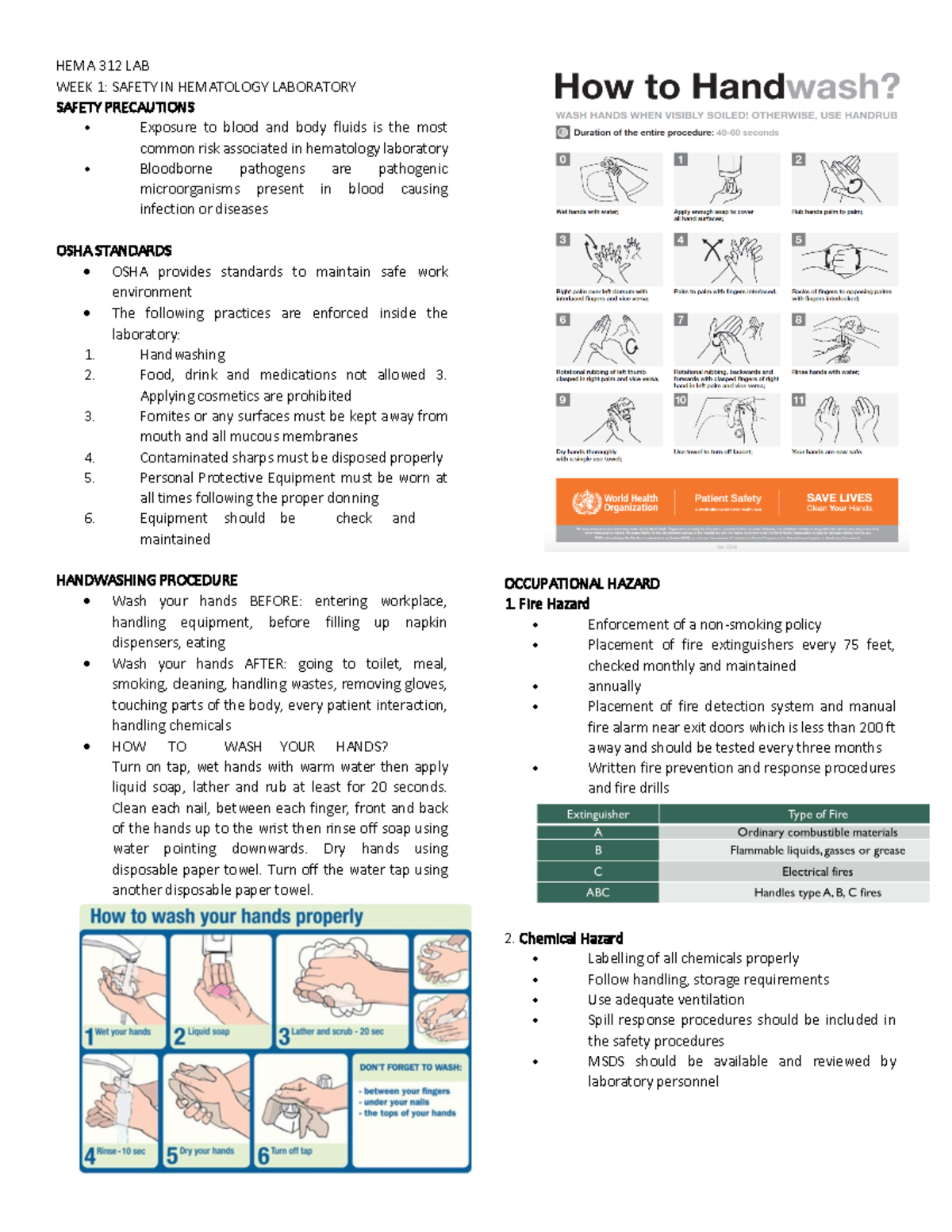 HEMATOLGY WEEK 1 Safety in hematology laboratory - HEMA 312 LAB WEEK 1 ...