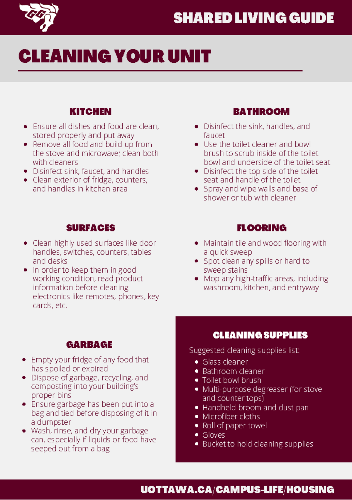 Cleaning schedule & Guide - UOTTAWA/CAMPUS-LIFE/HOUSING SHARED LIVING ...