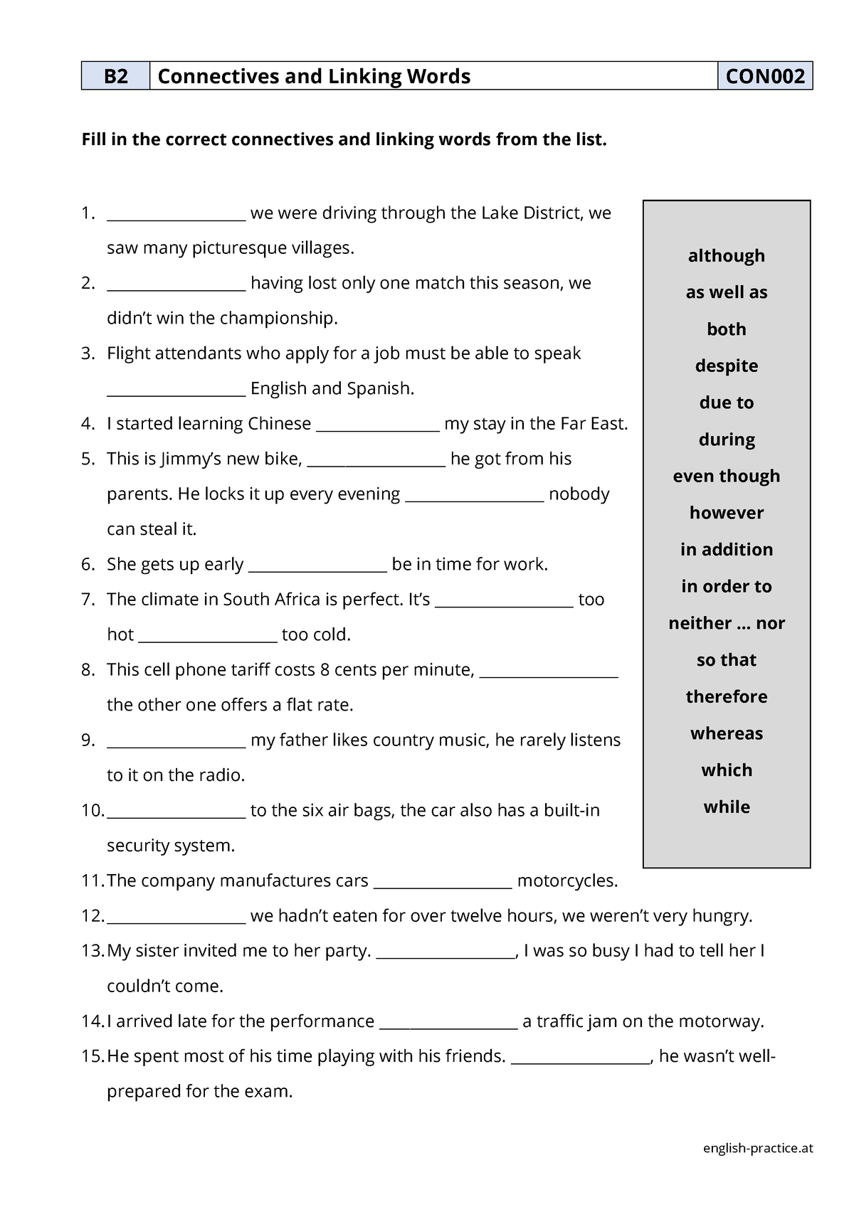 Con002linking words B2 - english-practice B2 Connectives and Linking ...