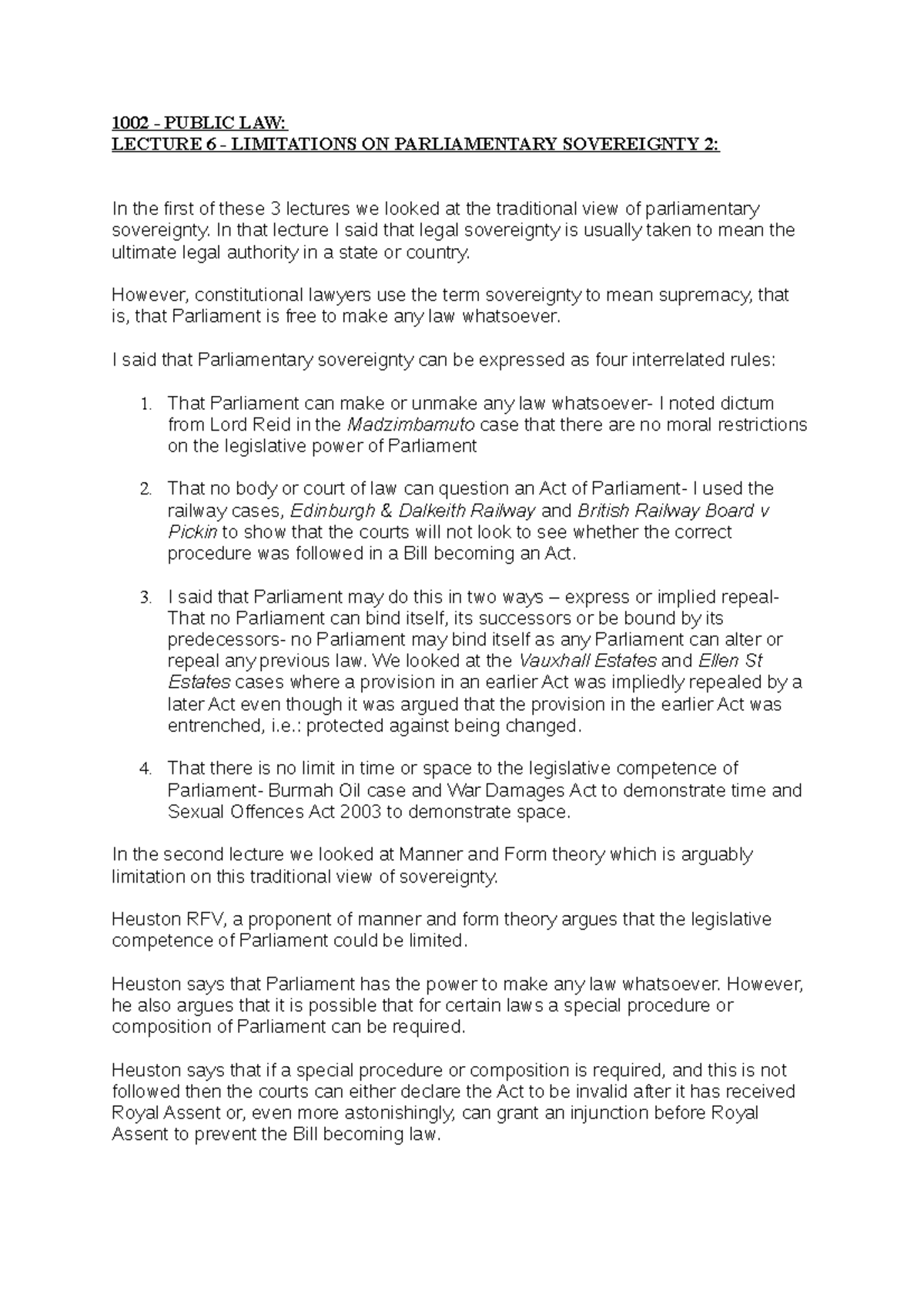 Lecture 6 - Limitations ON Parliamentary Sovereignty 2 - 1002 - PUBLIC ...