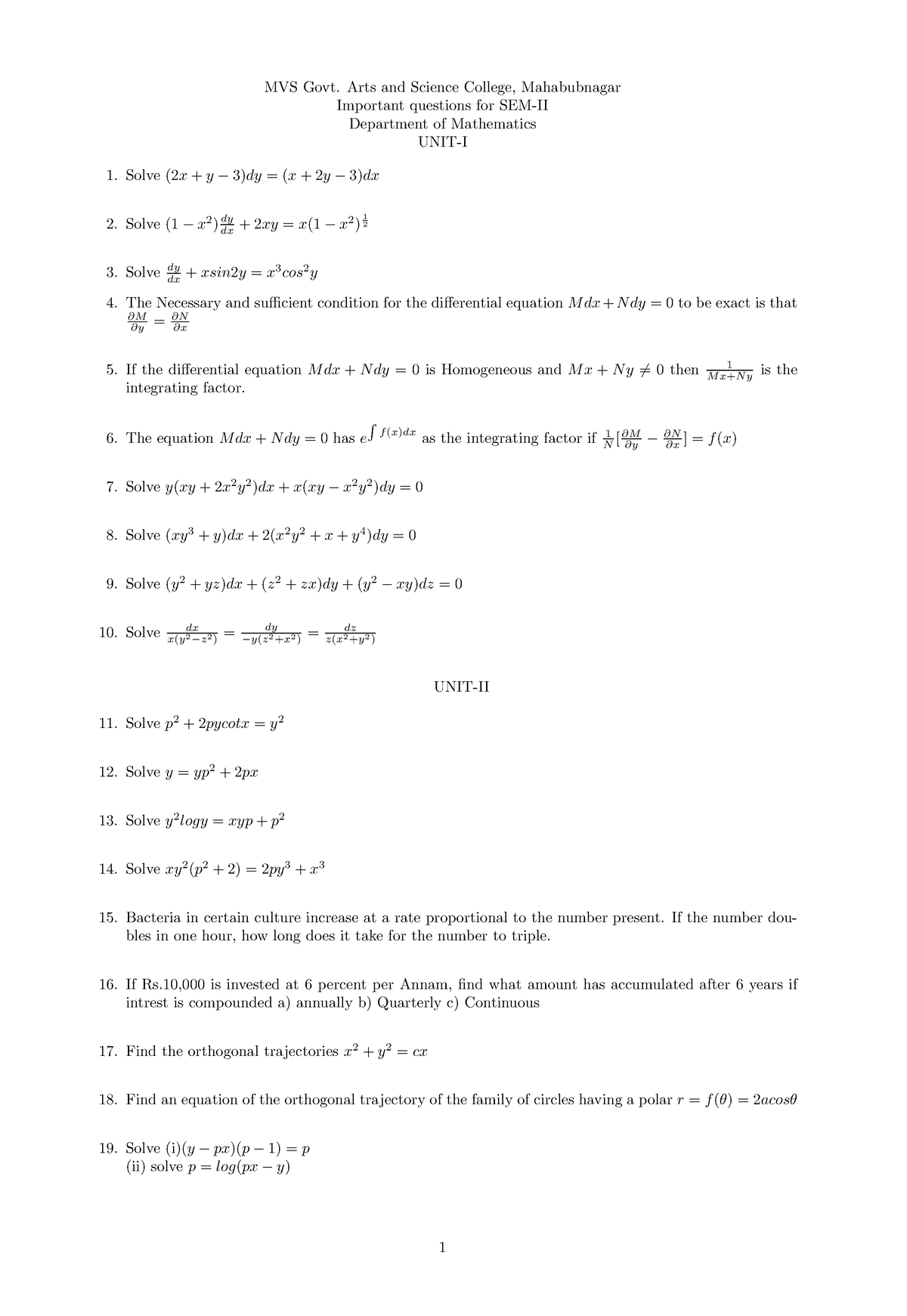 Imp questions for SEM II - MVS Govt. Arts and Science College ...