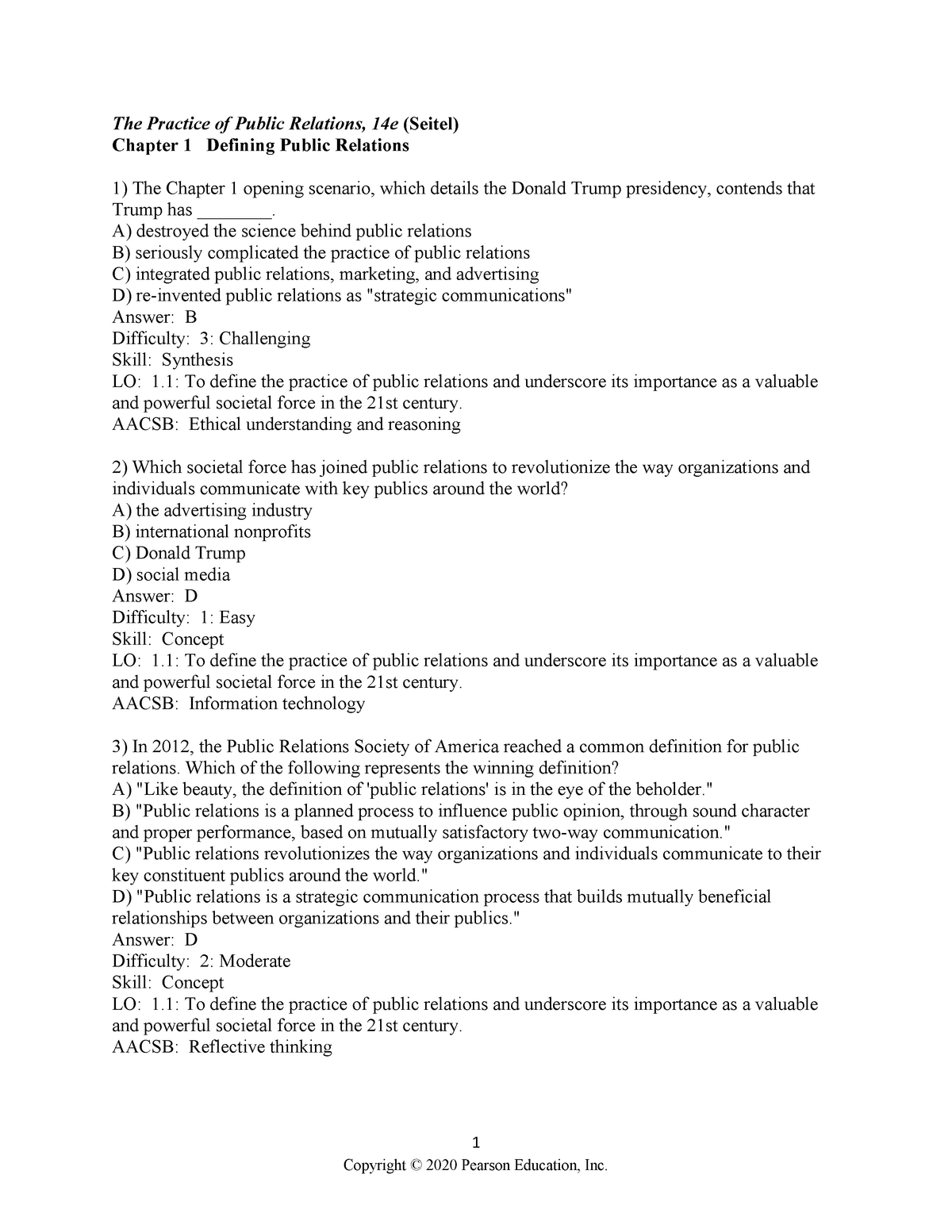 Chapter 1 - Good Test Bank - 1 The Practice Of Public Relations, 14e ...