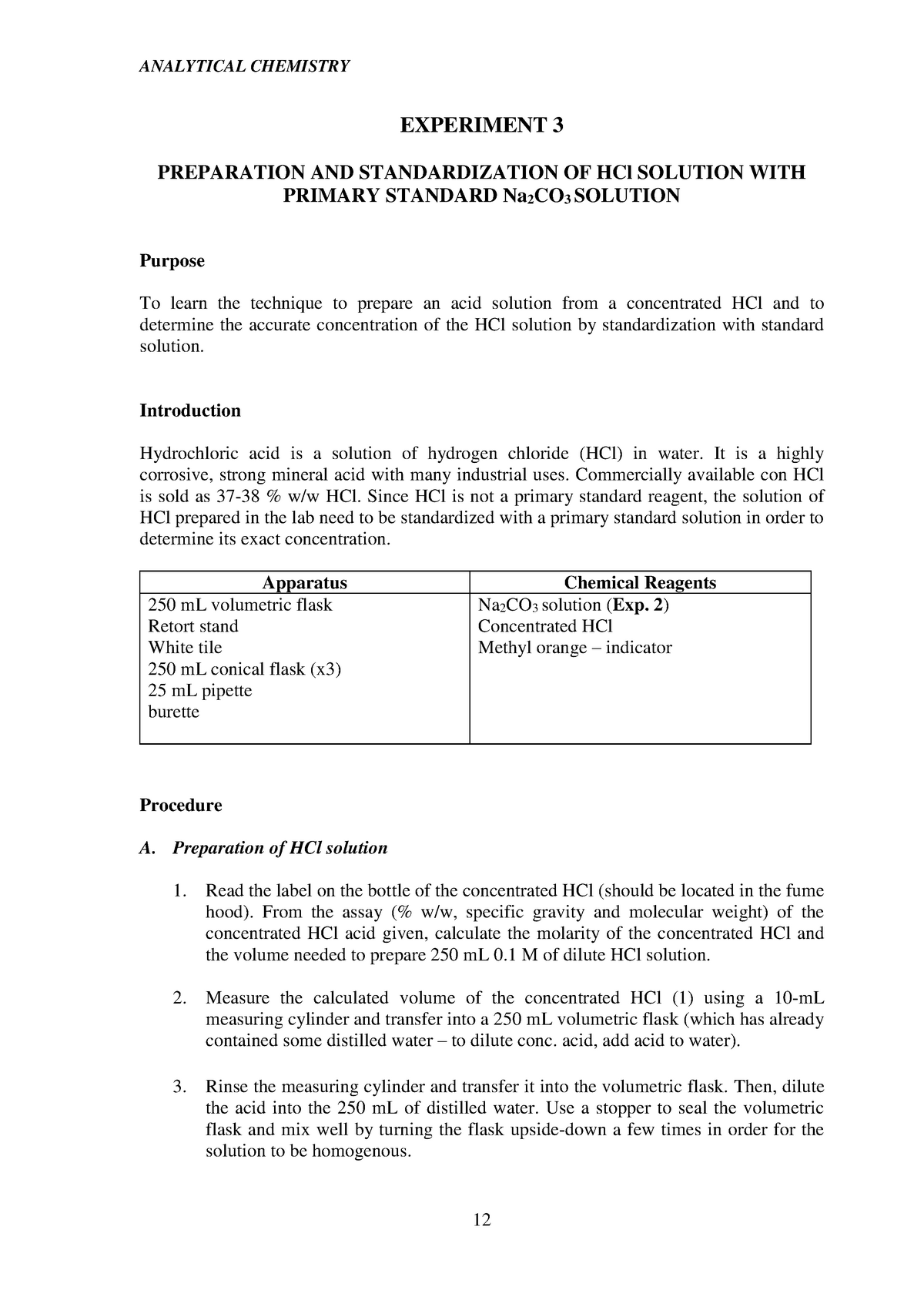 CHM256 Laboratory Manual (BASIC ANALYTICAL CHEMISTRY) - EXPERIMENT 3 ...