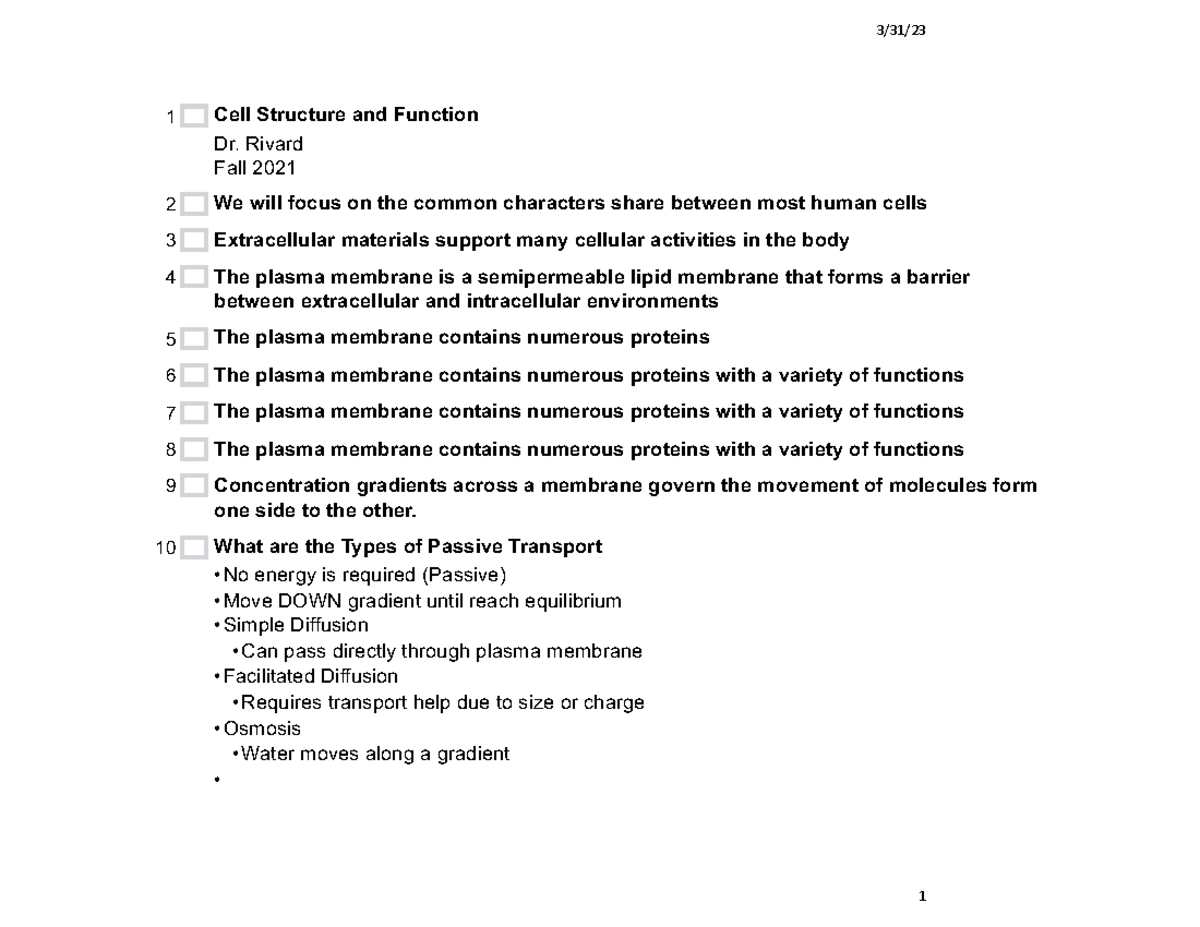 3. Cell Structure and Funtion - 3/31/ Cell Structure and Function Dr ...