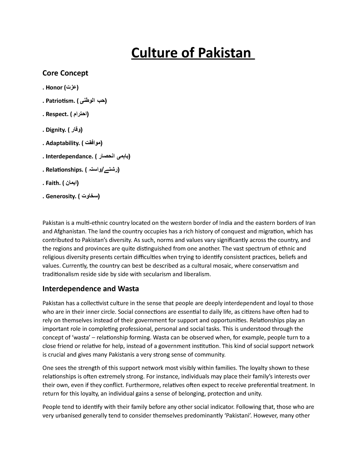 pakistani culture essay class 4