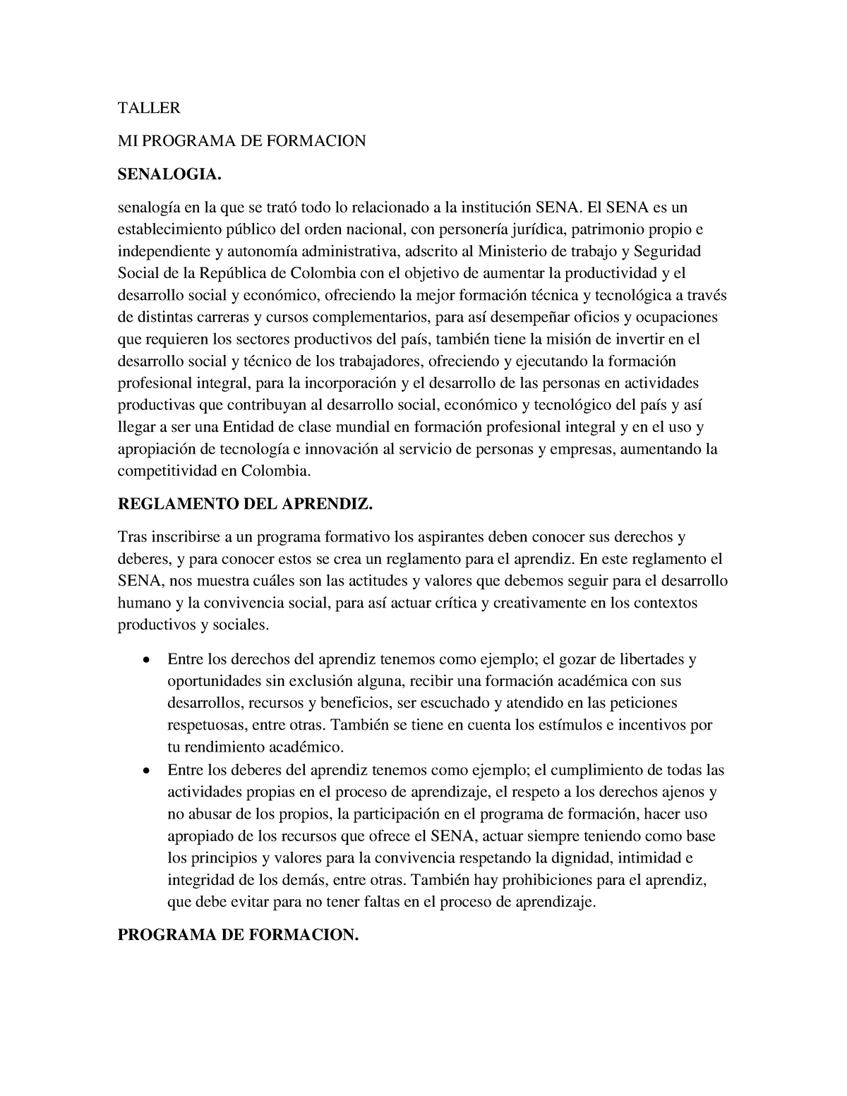 MI Programa DE Formacion - TALLER MI PROGRAMA DE FORMACION SENALOGIA ...