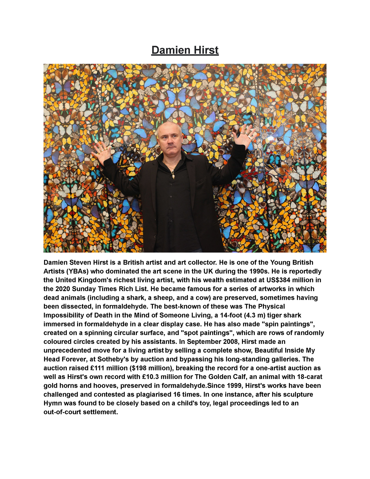 damien hirst artist research page