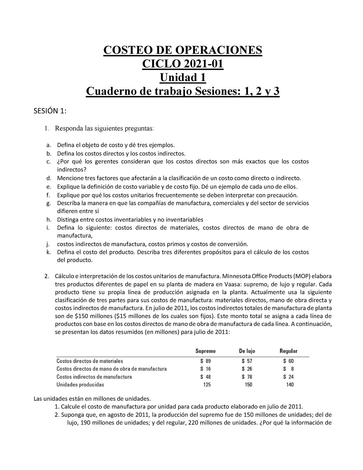 Cuaderno De Trabajo Unidad 1 - Costeo De Operaciones - UPC - Studocu