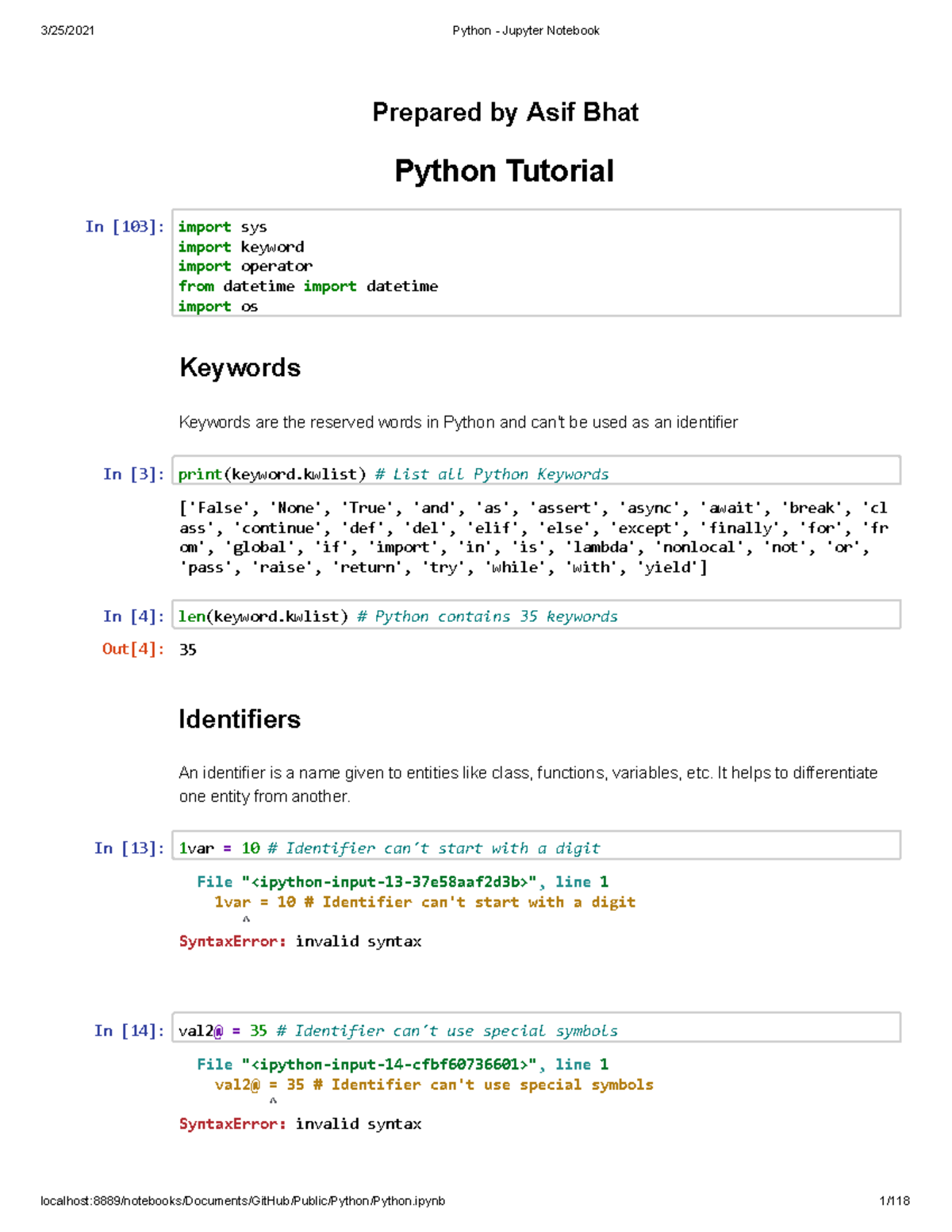 Python Tutorial 📌 - Prepared by Asif Bhat Python Tutorial In [103 ...