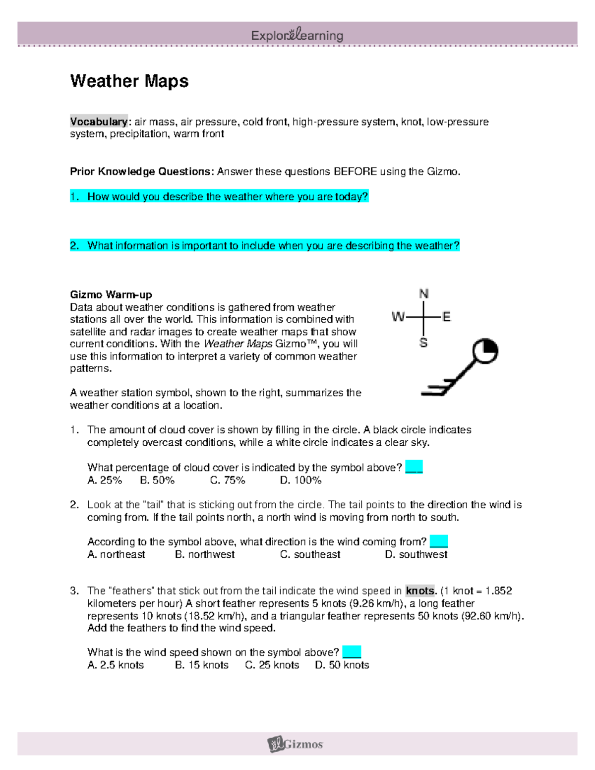 Weather Maps Gizmo Weather Maps Vocabulary Air Mass Air Pressure