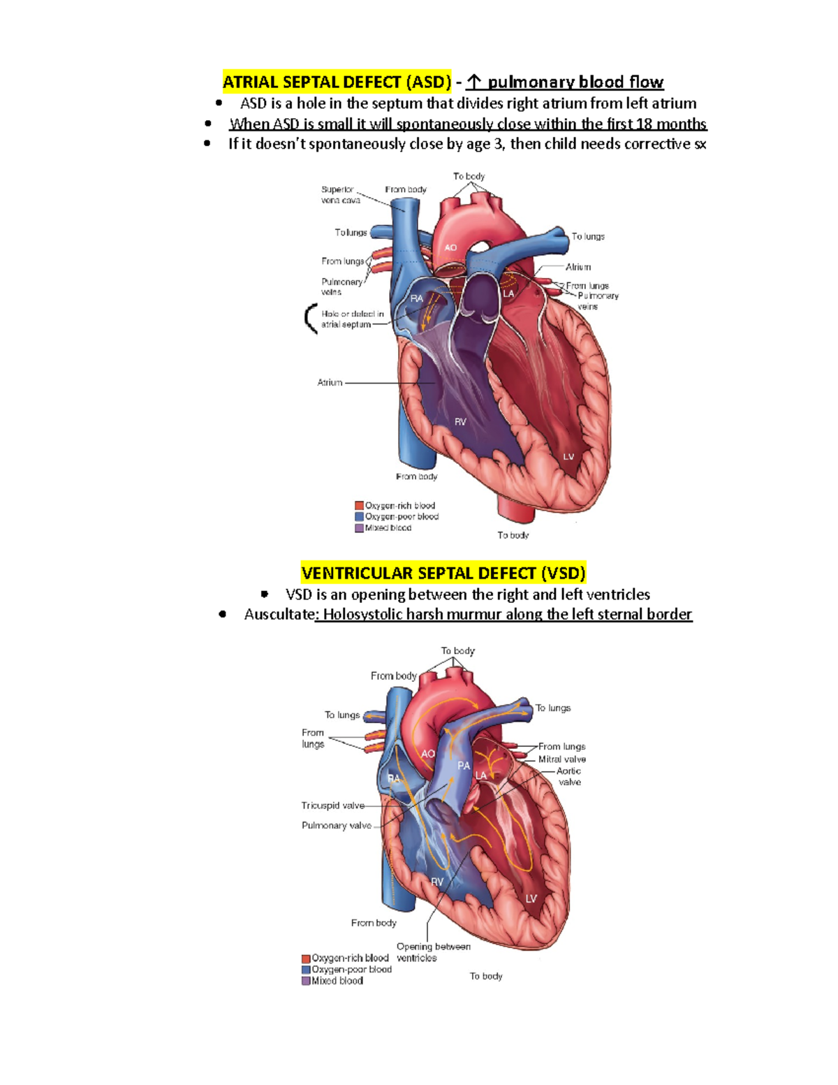 41 Heart ATRIAL SEPTAL DEFECT (ASD) ↑ pulmonary blood flow ASD is a
