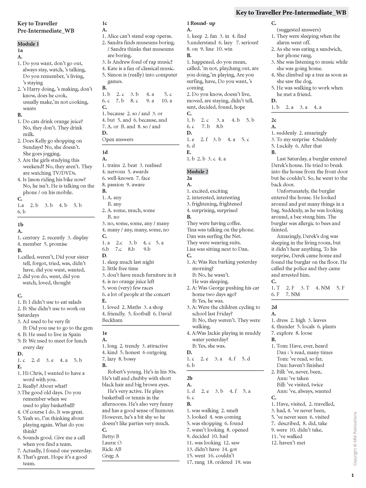 Traveller pre-intermediate wb key - Copyright © MM Publications Key to ...