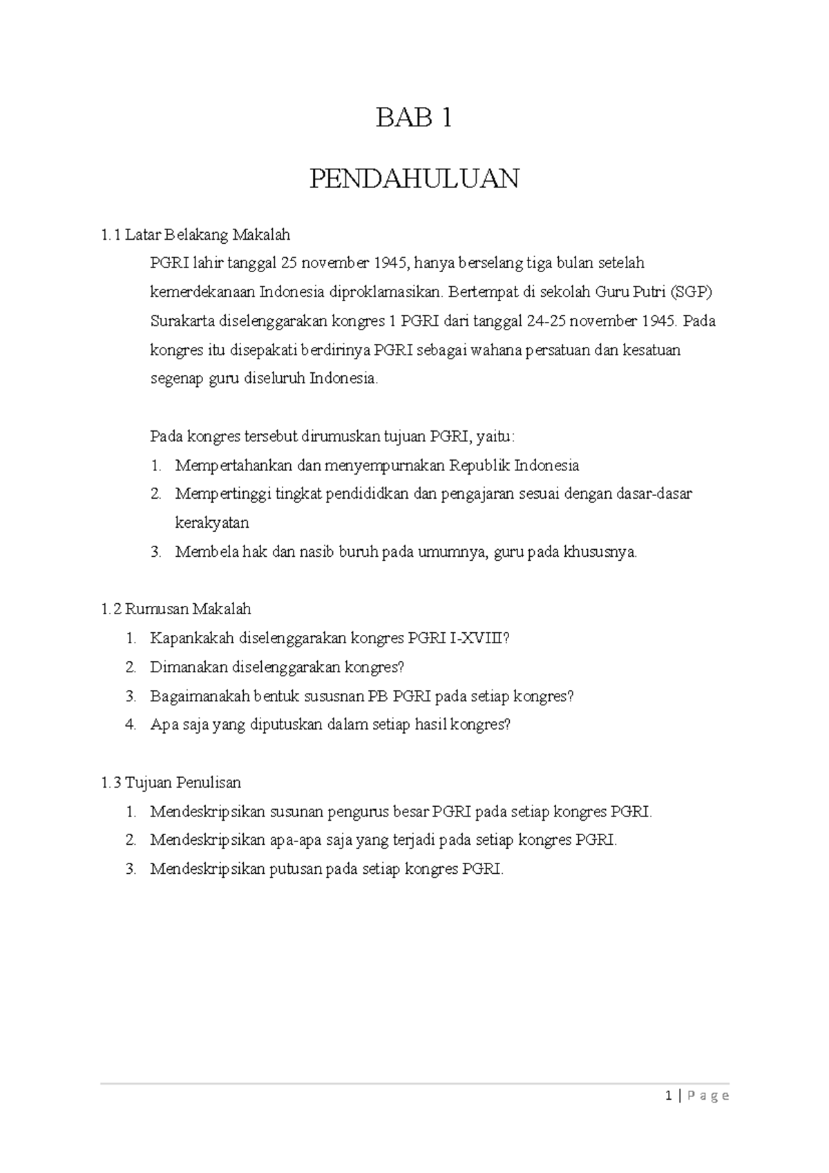 Materi Pengurus Besar PGRI 7 - BAB 1 PENDAHULUAN 1 Latar Belakang ...