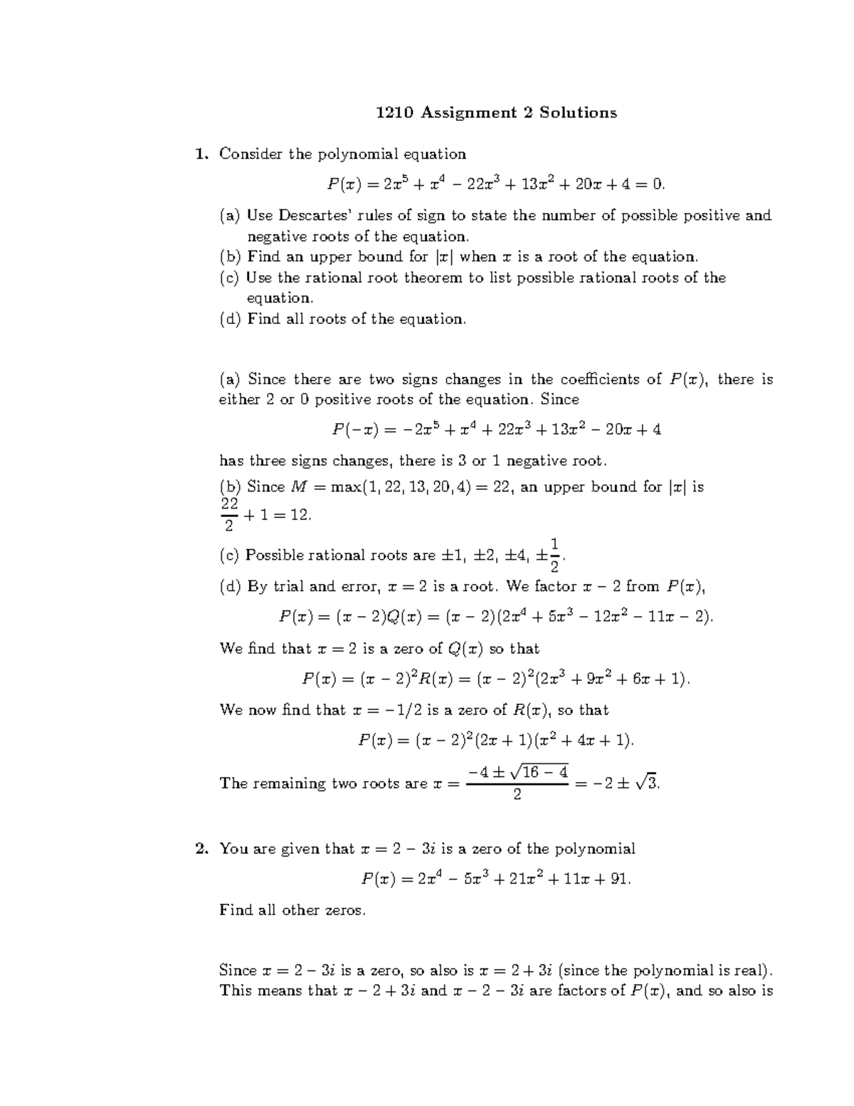 F19asst2sols - Techniques Of Classical And Linear Algebra course ...