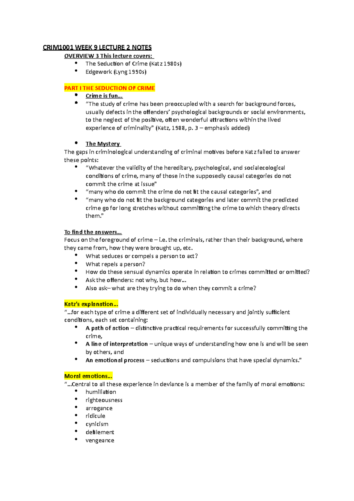 CRIM1001 WEEK 9 Lecture 2 Notes - CRIM1001 WEEK 9 LECTURE 2 NOTES ...