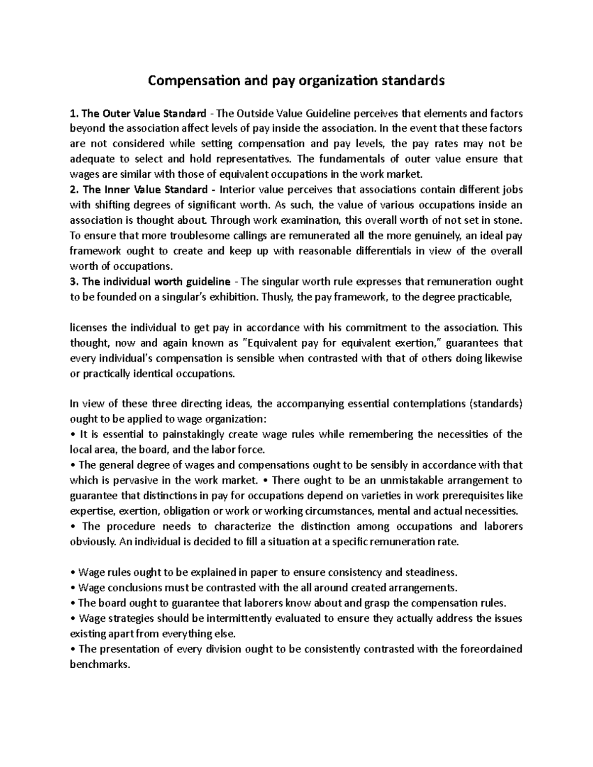 Compensation and pay organization standards - In the event that these ...