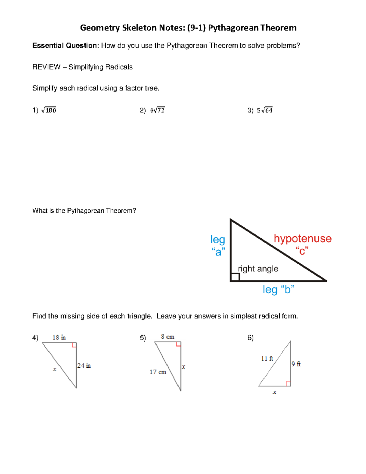 assignment 9.1 pythagorean theorem