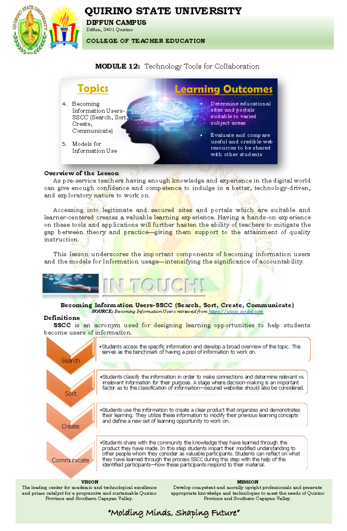 Information Sheet 12 TTL2 - VISION The leading center for academic and ...