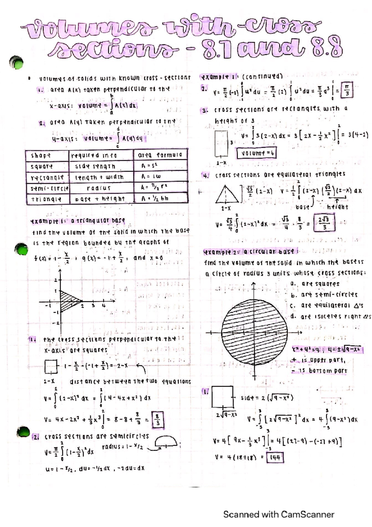 Volumes With Cross Sections - CALC12 - Studocu