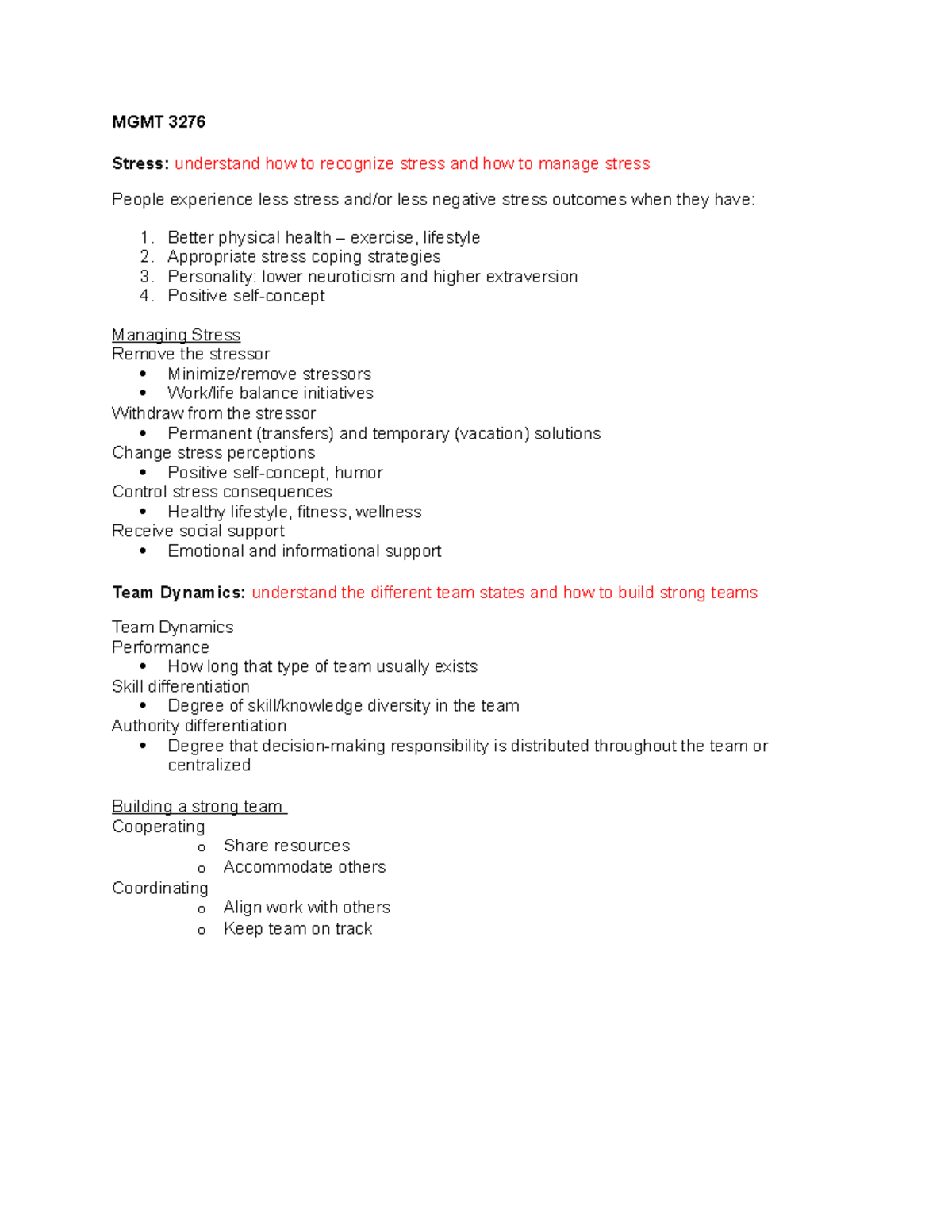 MGMT 3276 - 1 - MNGT 3276 - Intro - MGMT 3276 Stress: Understand How To ...