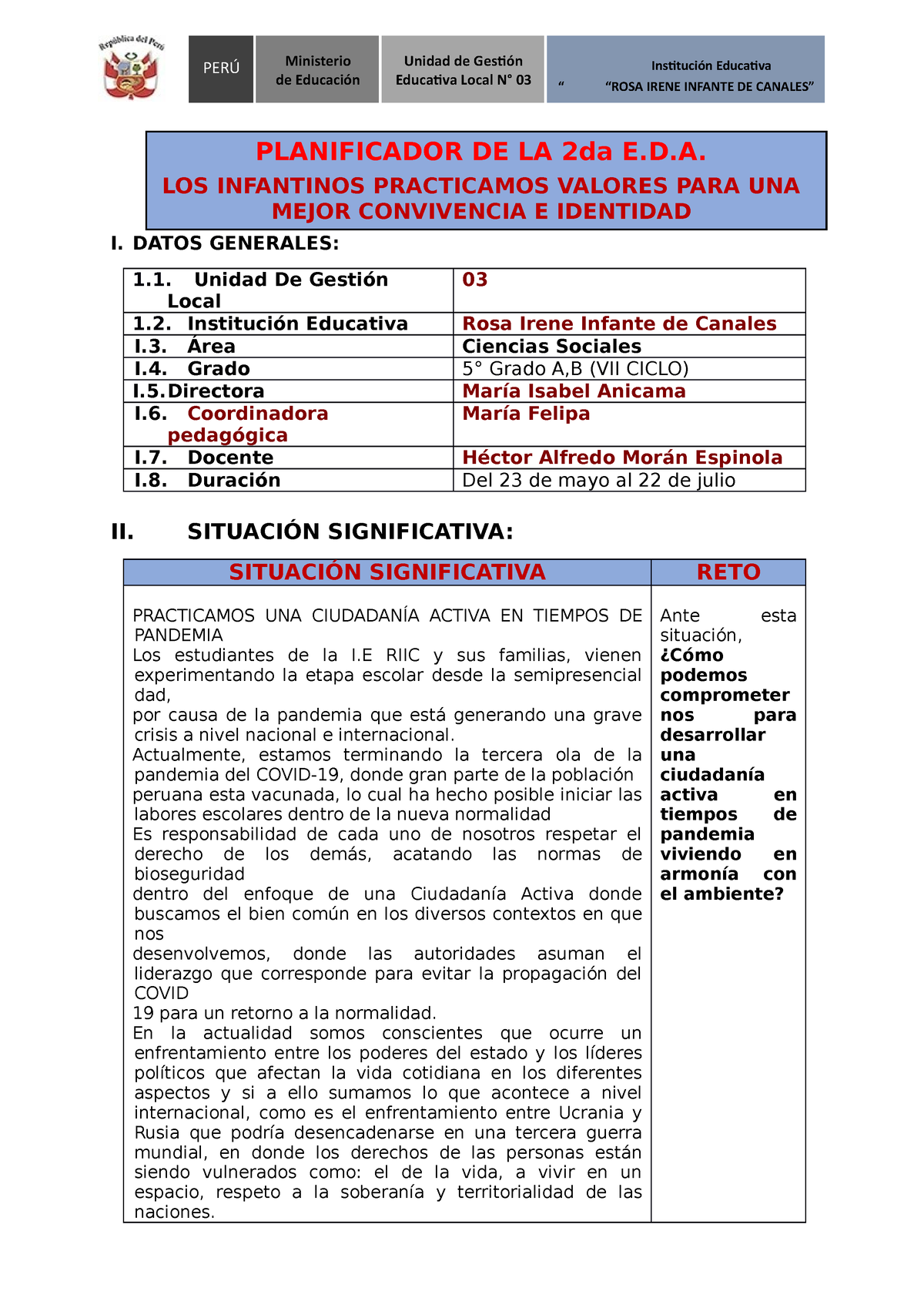 EDA 02 II Bimestre DPCC - PERÚ Ministerio De Educación Educa琀椀va Local ...