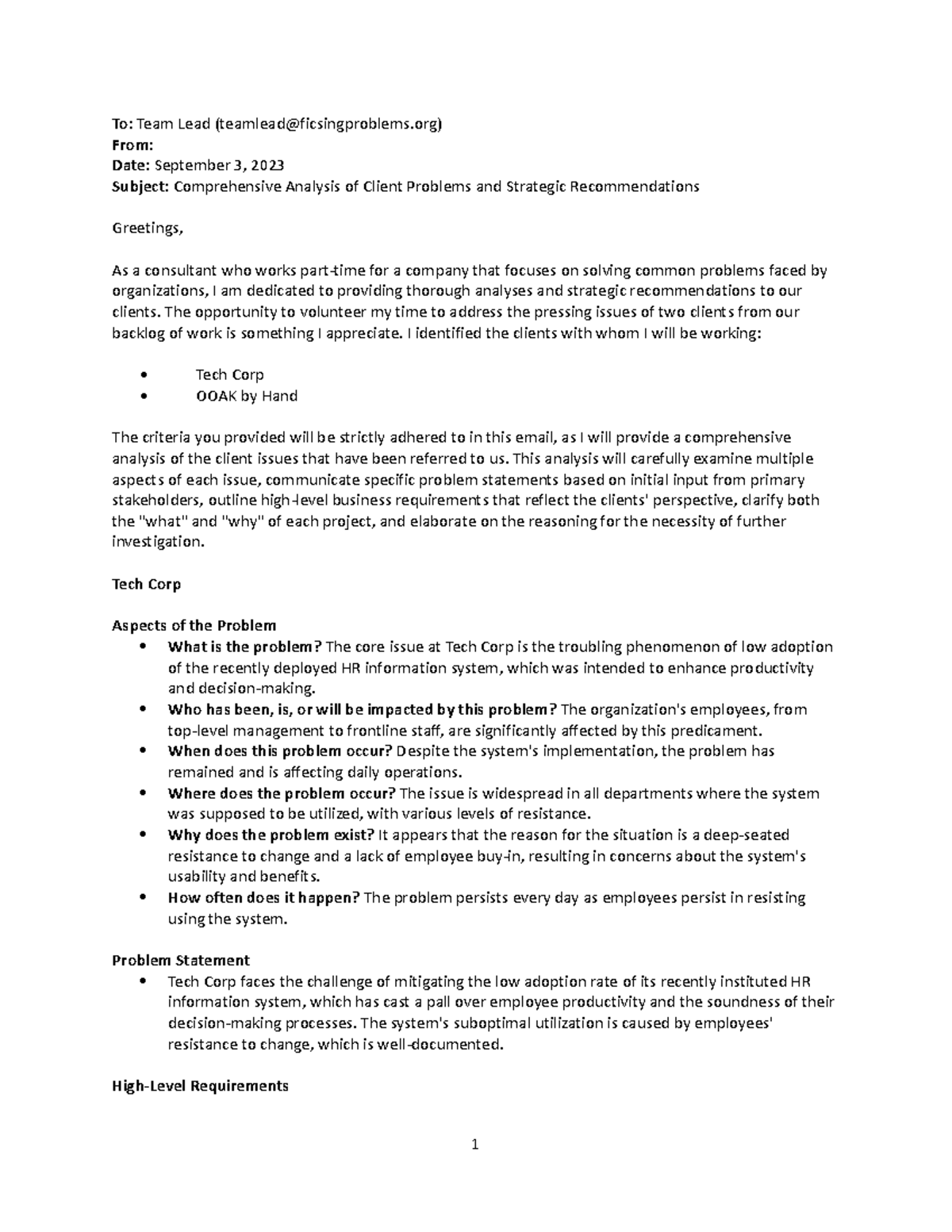 DAT 223 Module One Assignment Email Template - To: Team Lead (teamlead ...