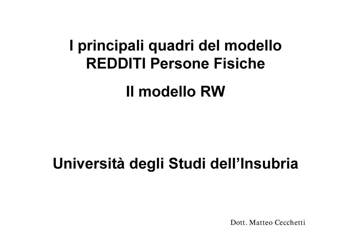 Slides Lezione Dichiarazione I Principali Quadri Del Modello Redditi Persone Fisiche Il