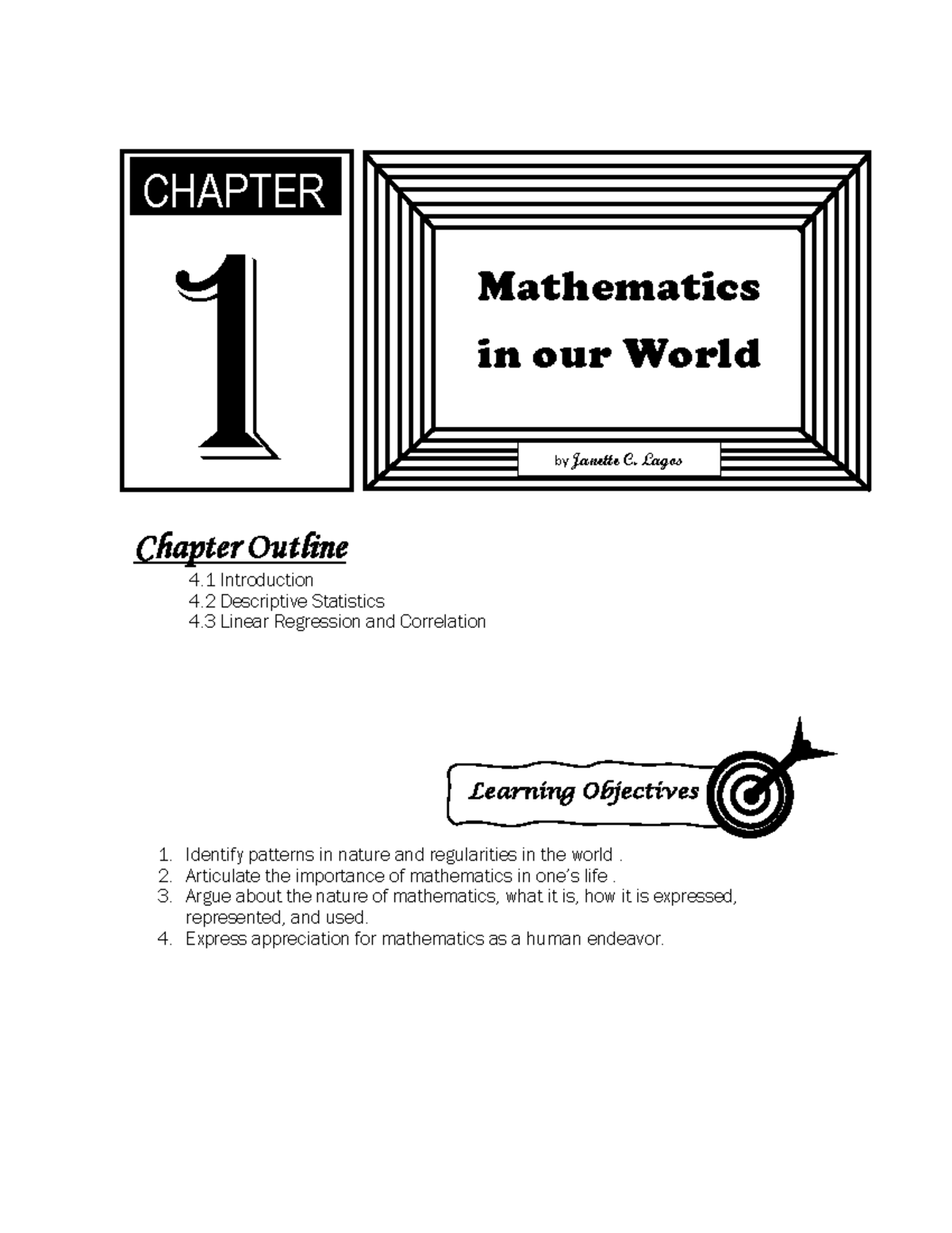 Chapter 1 MMW Mathematics In Our World - Learning Objectives ####### 1 ...