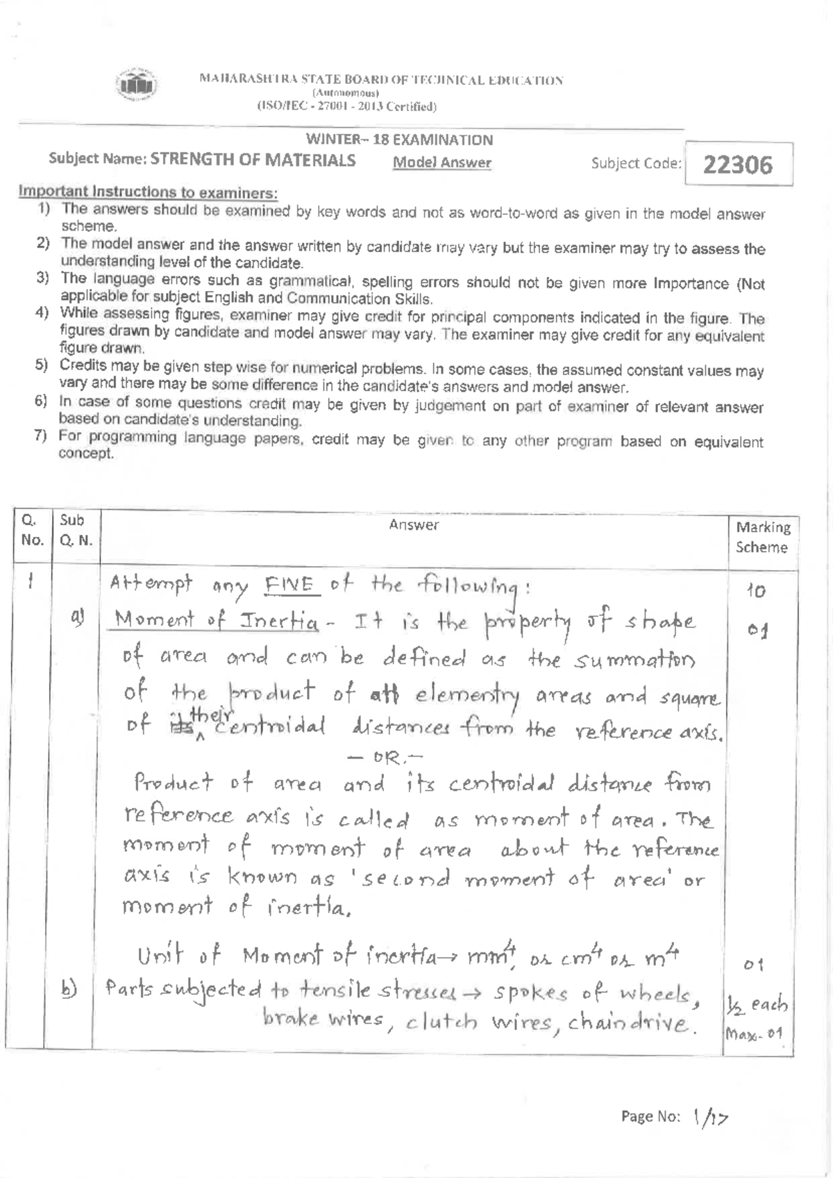 22306 Model Answers Winter 2018 - CIV2011F - Studocu